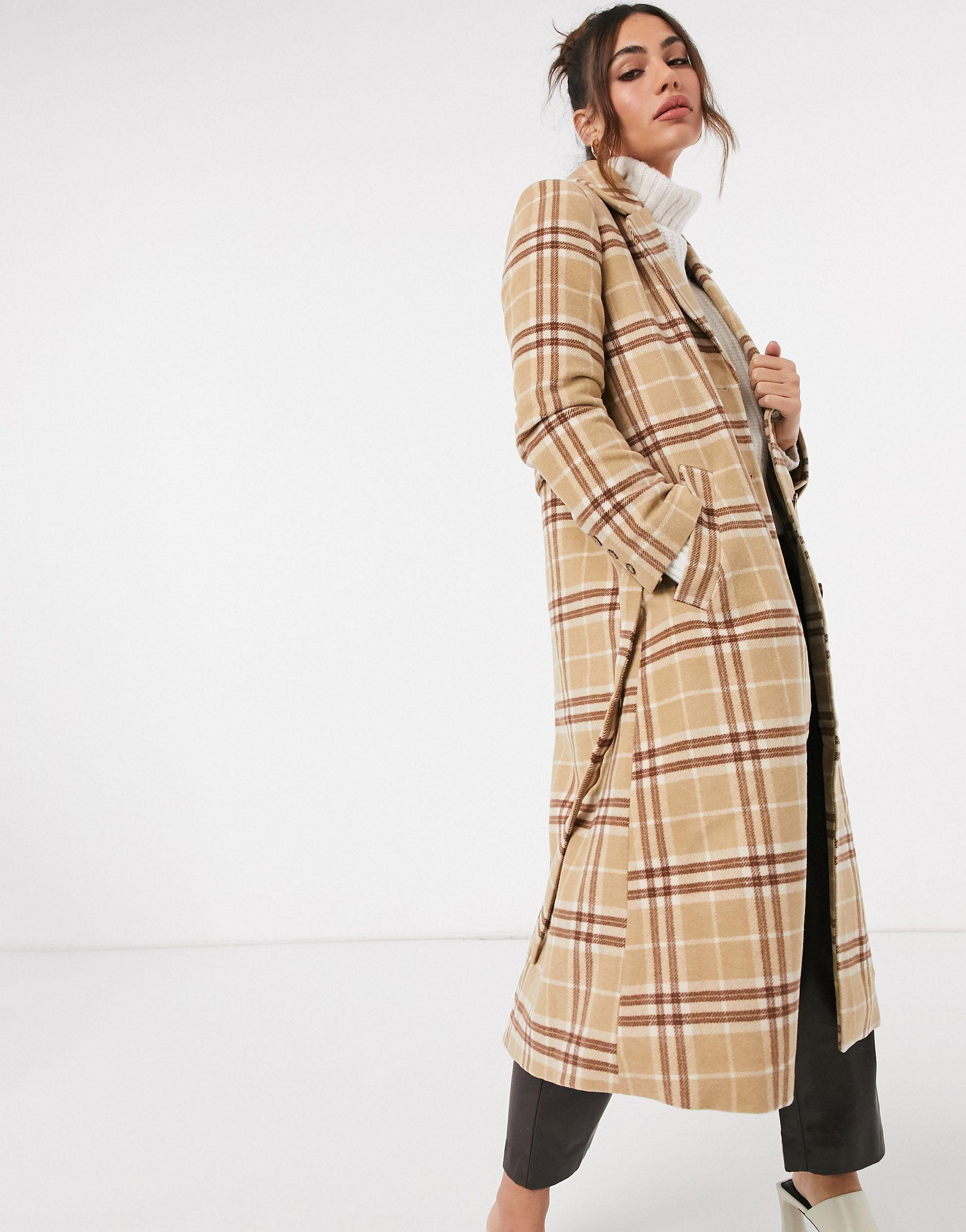 & Other Stories Wool Blend Belted Check Coat in Brown - Lyst