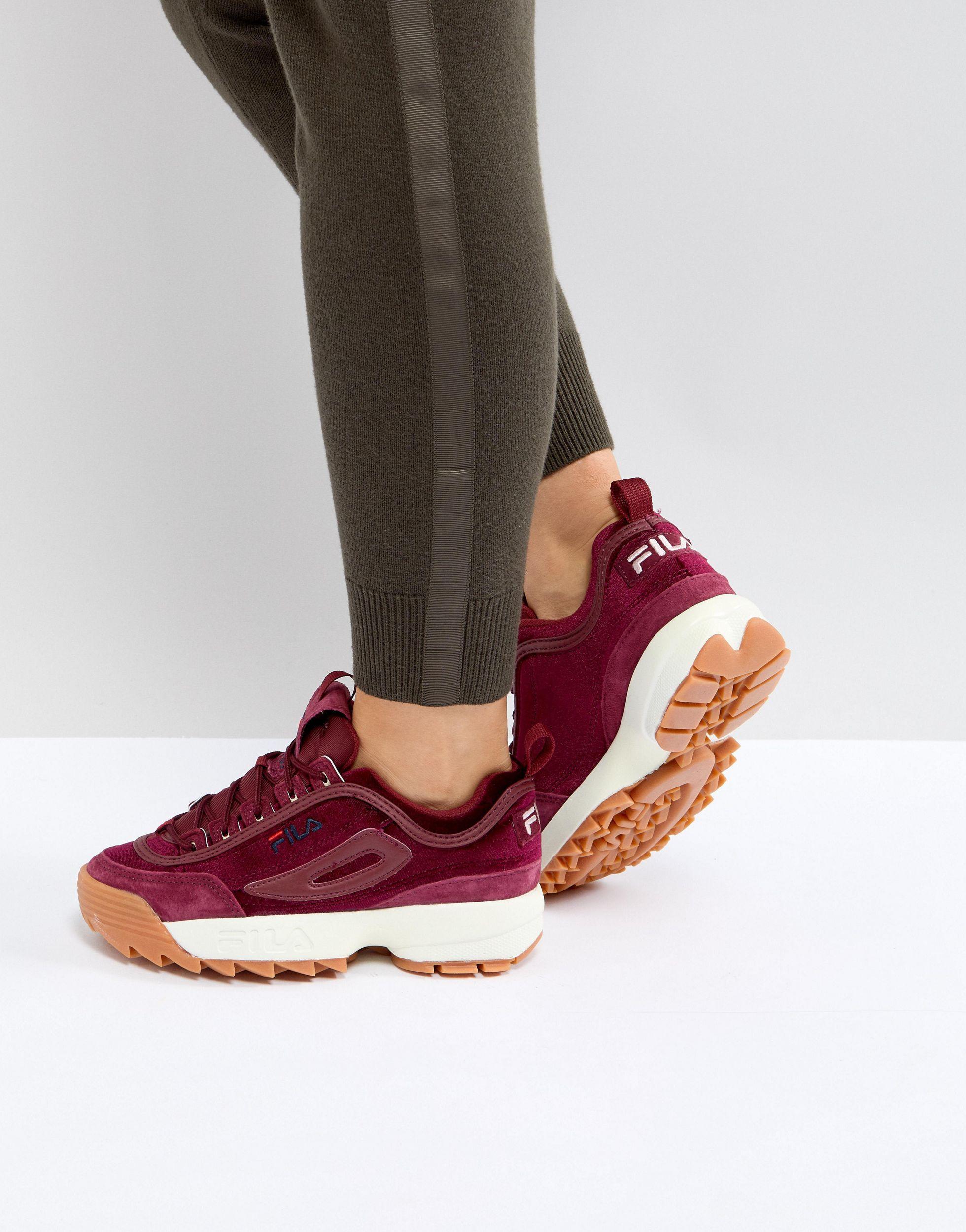 Fila Fluweel Disruptor - Sneakers Van Bordeaux Fluweel in het Rood - Lyst