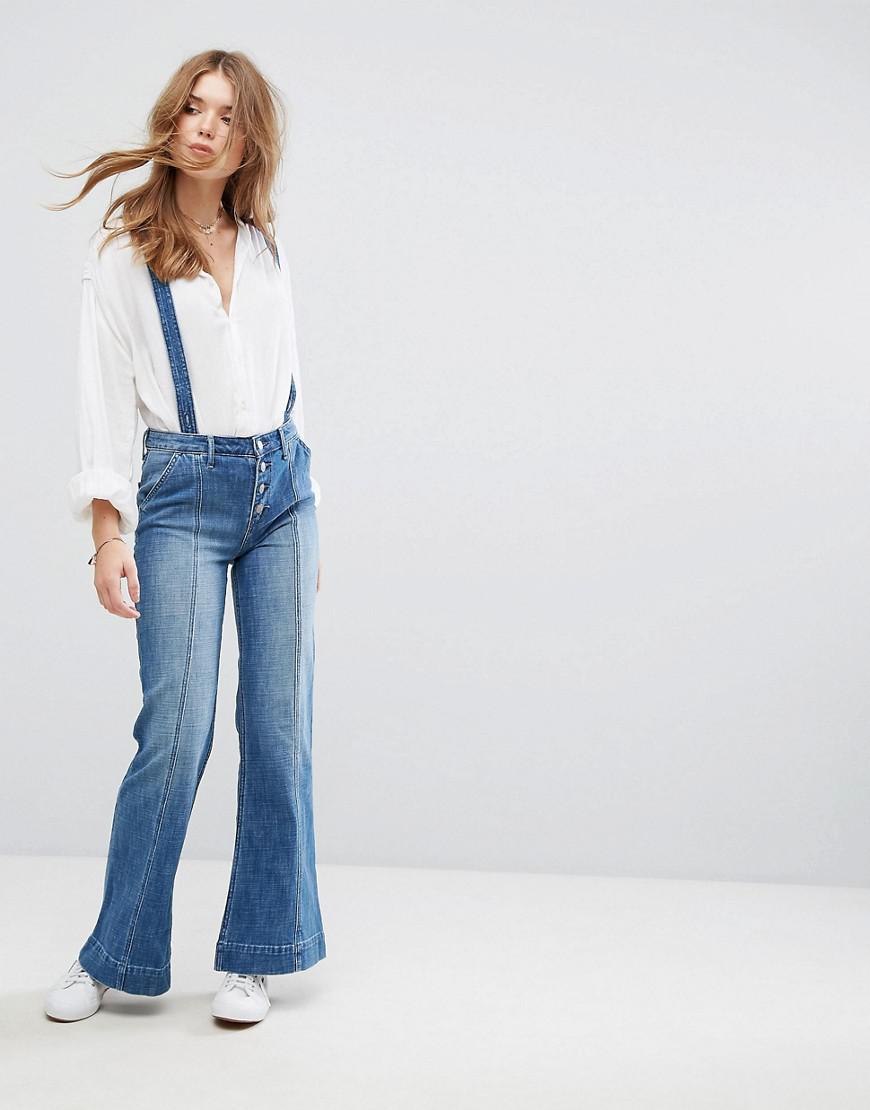 Hollister Denim Wide Leg Dungarees in 