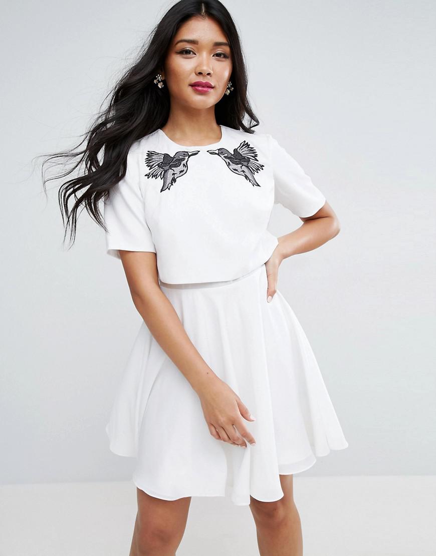 asos mini skater dress with butterfly embroidery