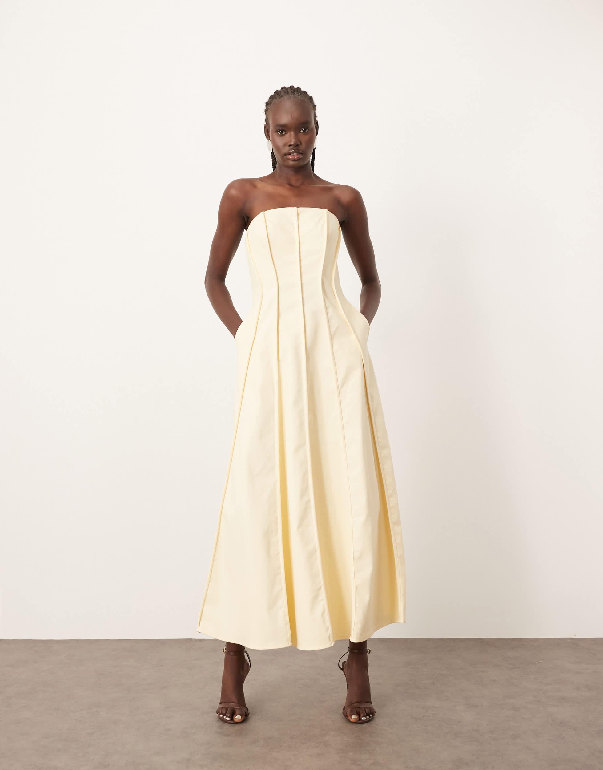 ARRANGE Heavy Cotton Seam Detail Bandeau Maxi Dress in Natural | Lyst