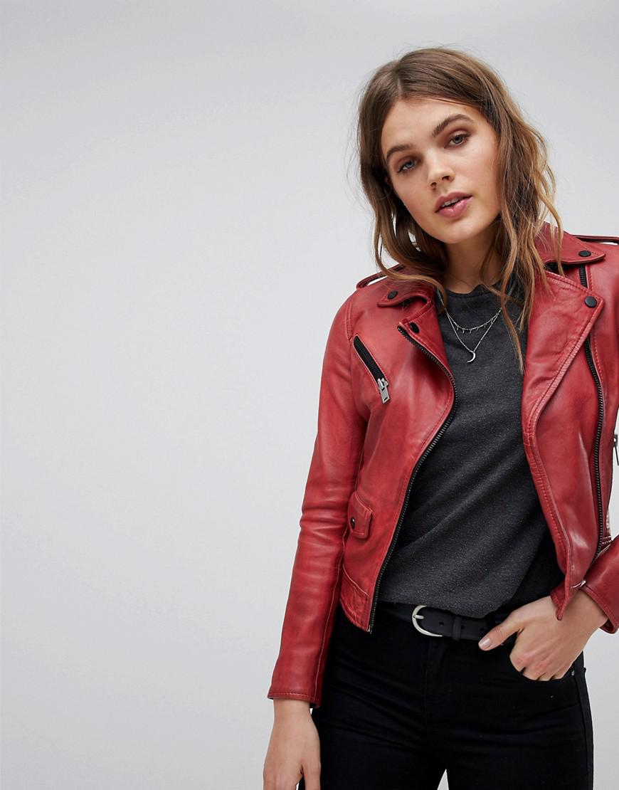 Barney S Originals Coloured Leather Biker Jacket In Red Lyst Barneys Originals Women S Coloured Leather Biker Jacket