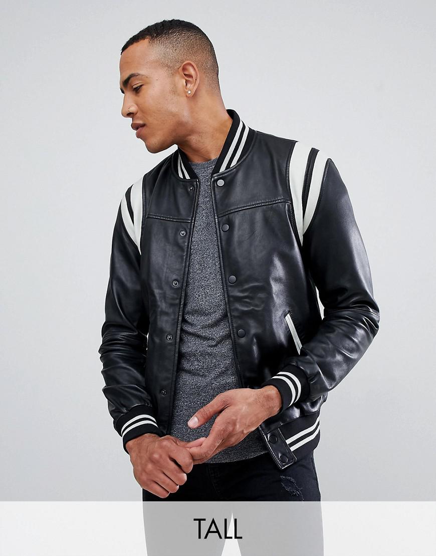 Barney's originals real leather varsity jacket with panelling Clearance