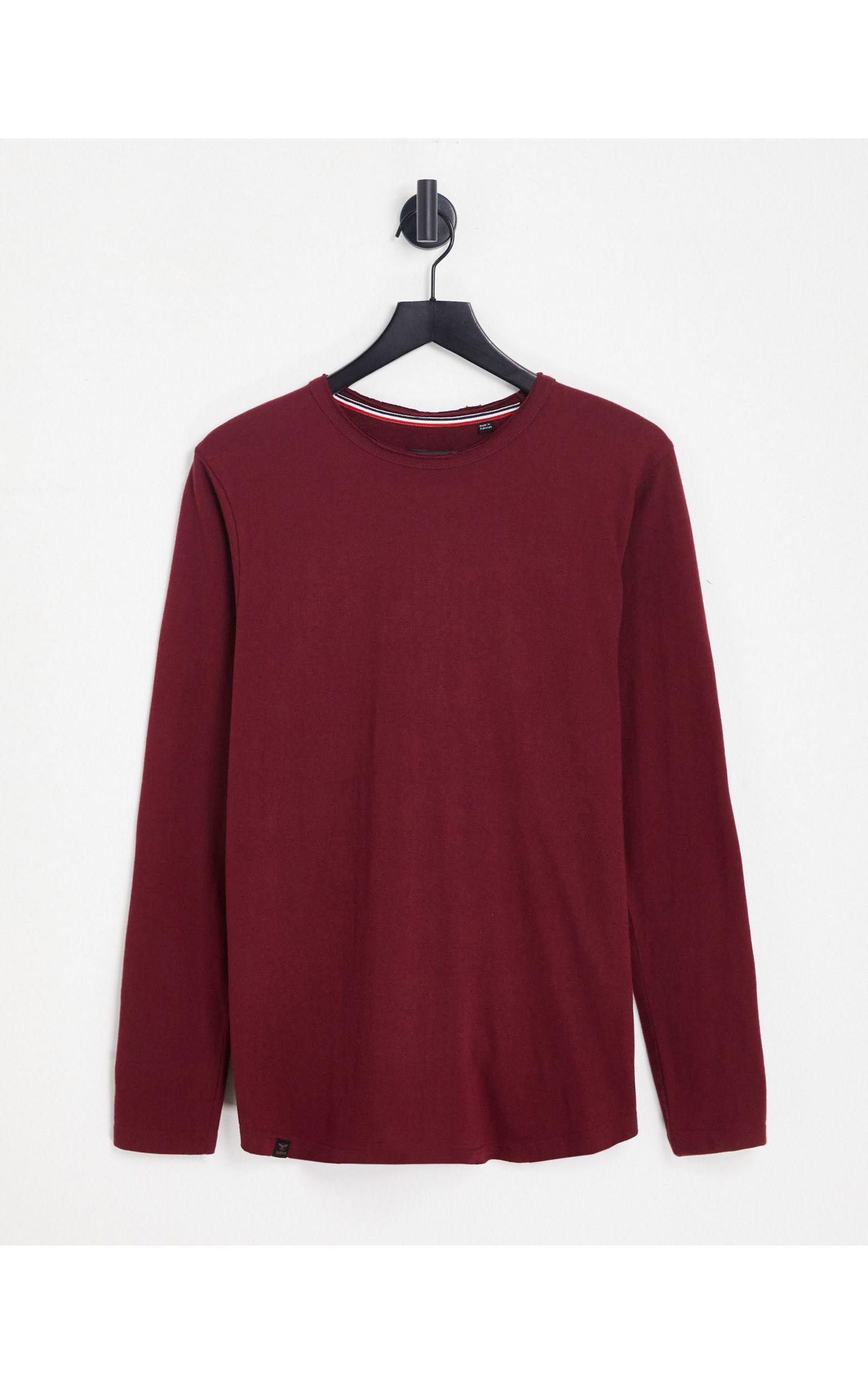 Le Breve Long Sleeve Curved Hem T-shirt in Red for Men | Lyst