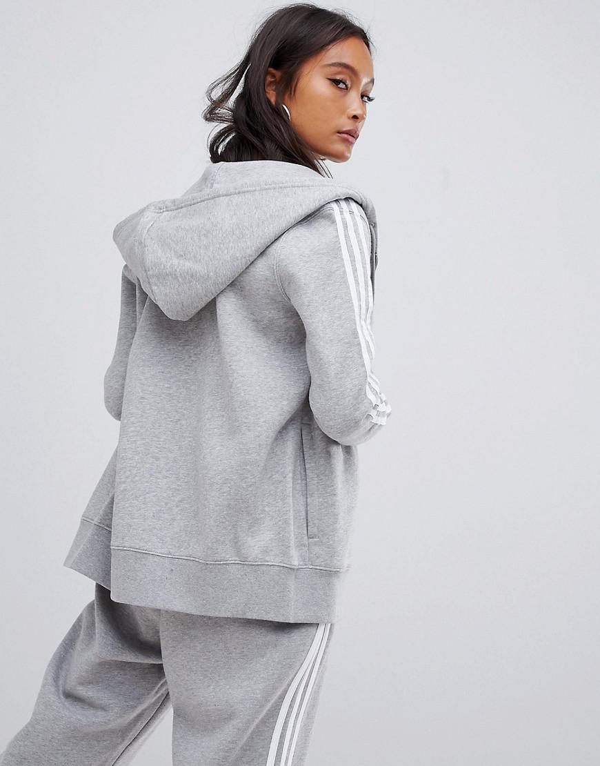 Adidas originals three stripe zip thru hoodie in grey Clearance