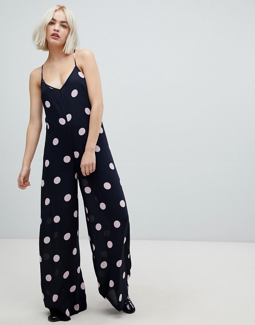 navy blue polka dot jumpsuit