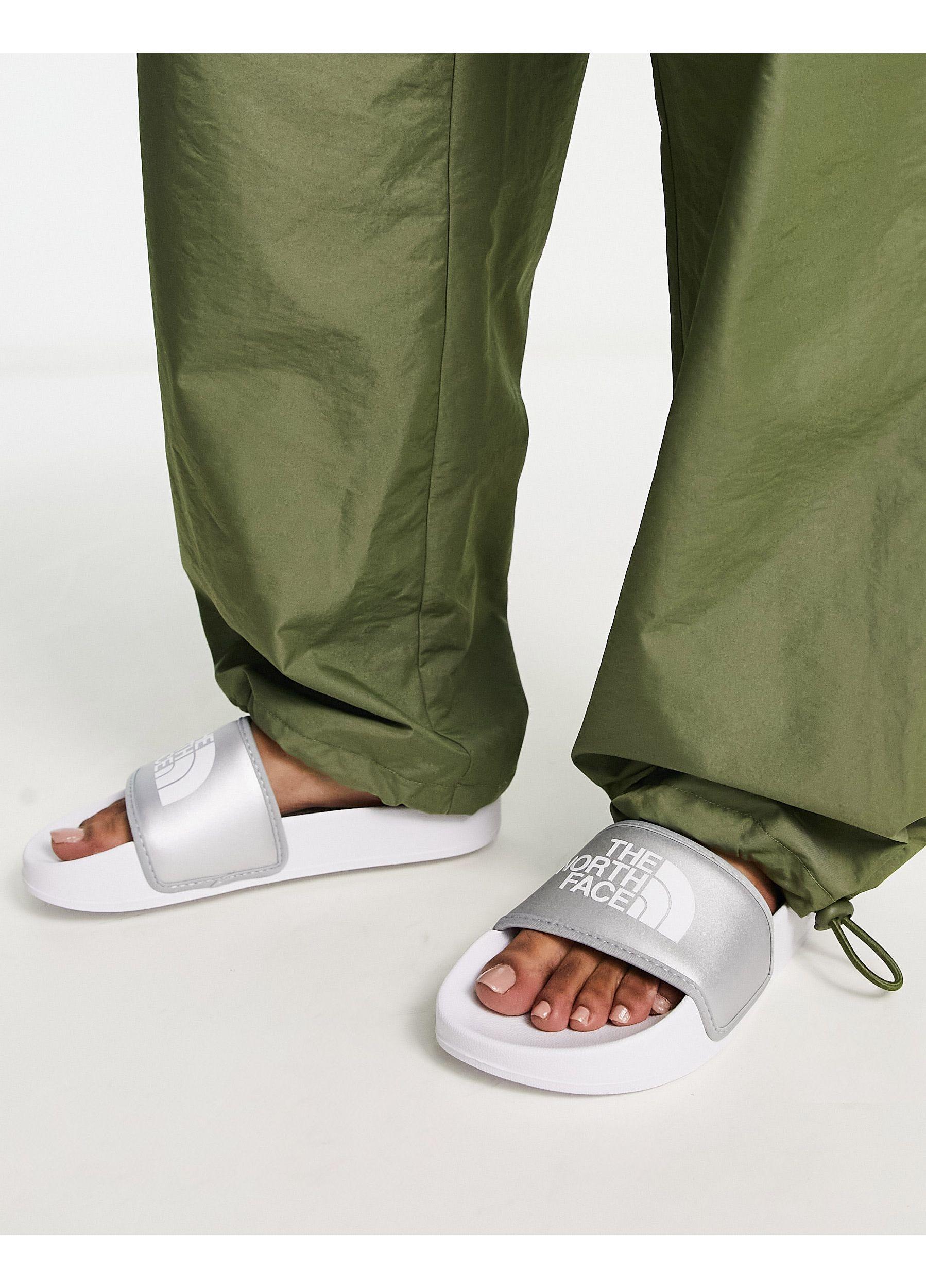 The North Face Base Camp Iii Logo Metallic Sliders in Green | Lyst