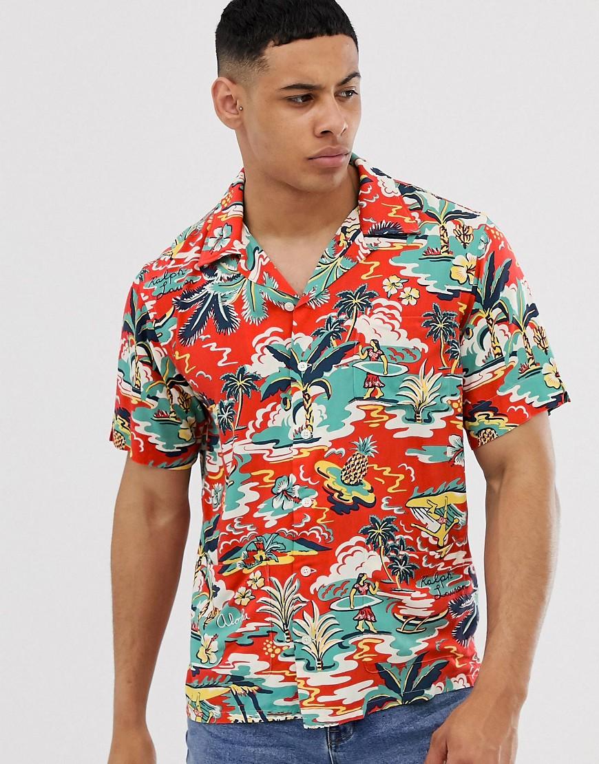 aangrenzend audit anker Polo Ralph Lauren Surf Print Hawaiian Print Short Sleeve Pockets Shirt in  Red for Men | Lyst