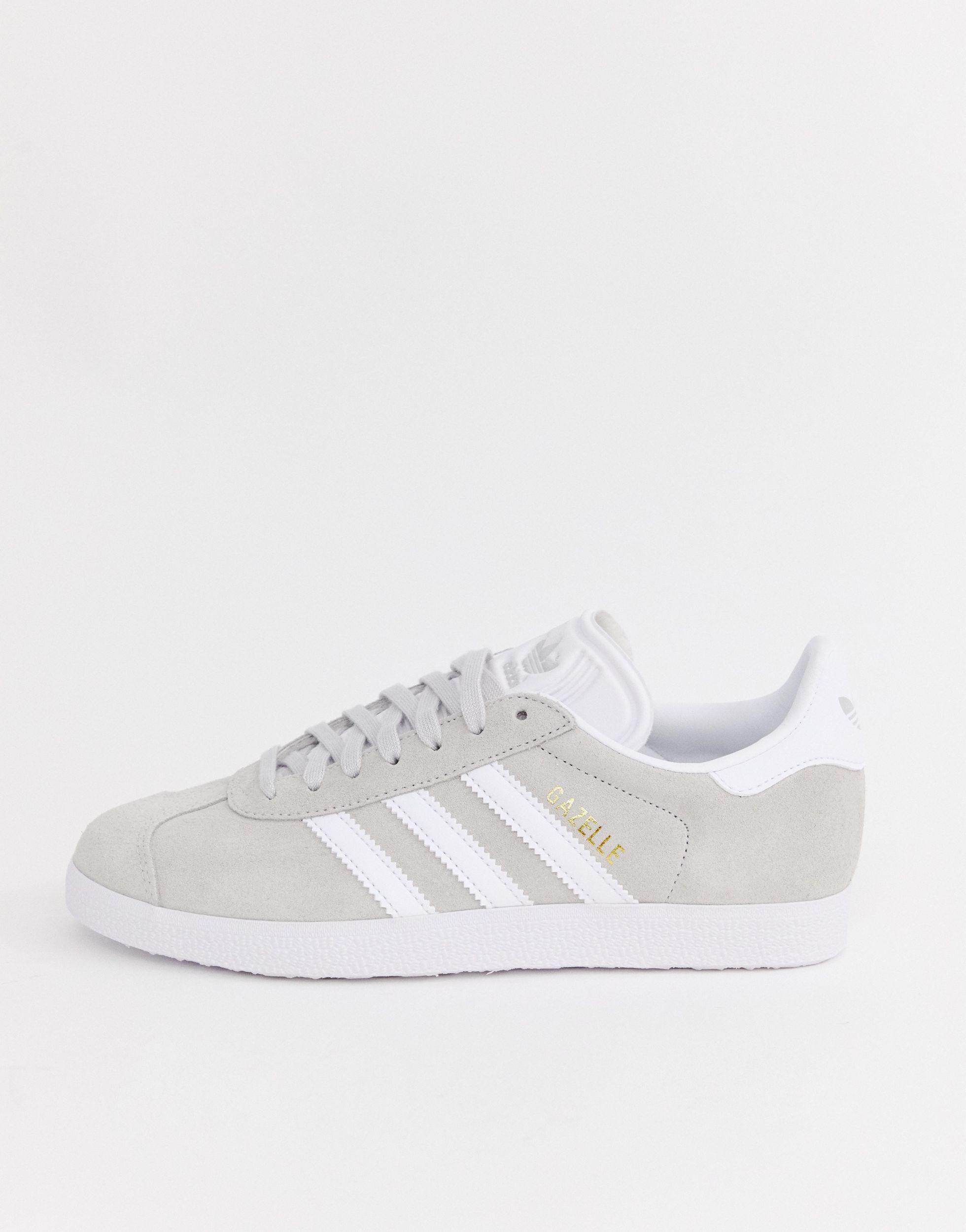 adidas originals grey and white gazelle trainers