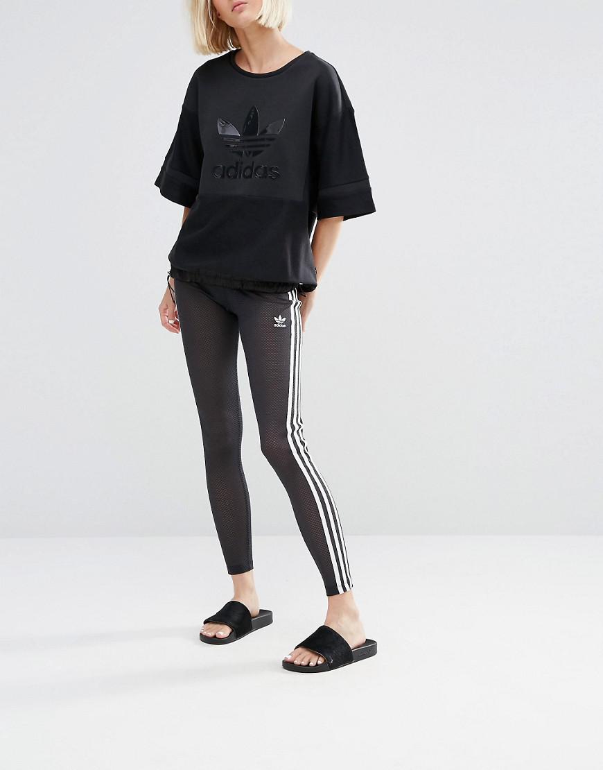 adidas Originals Mesh Three Stripe Leggings in Black | Lyst