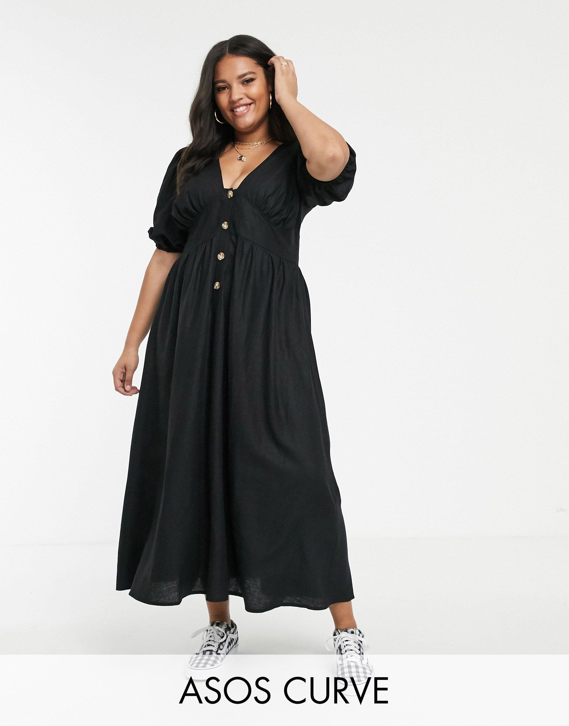 asos black button dress