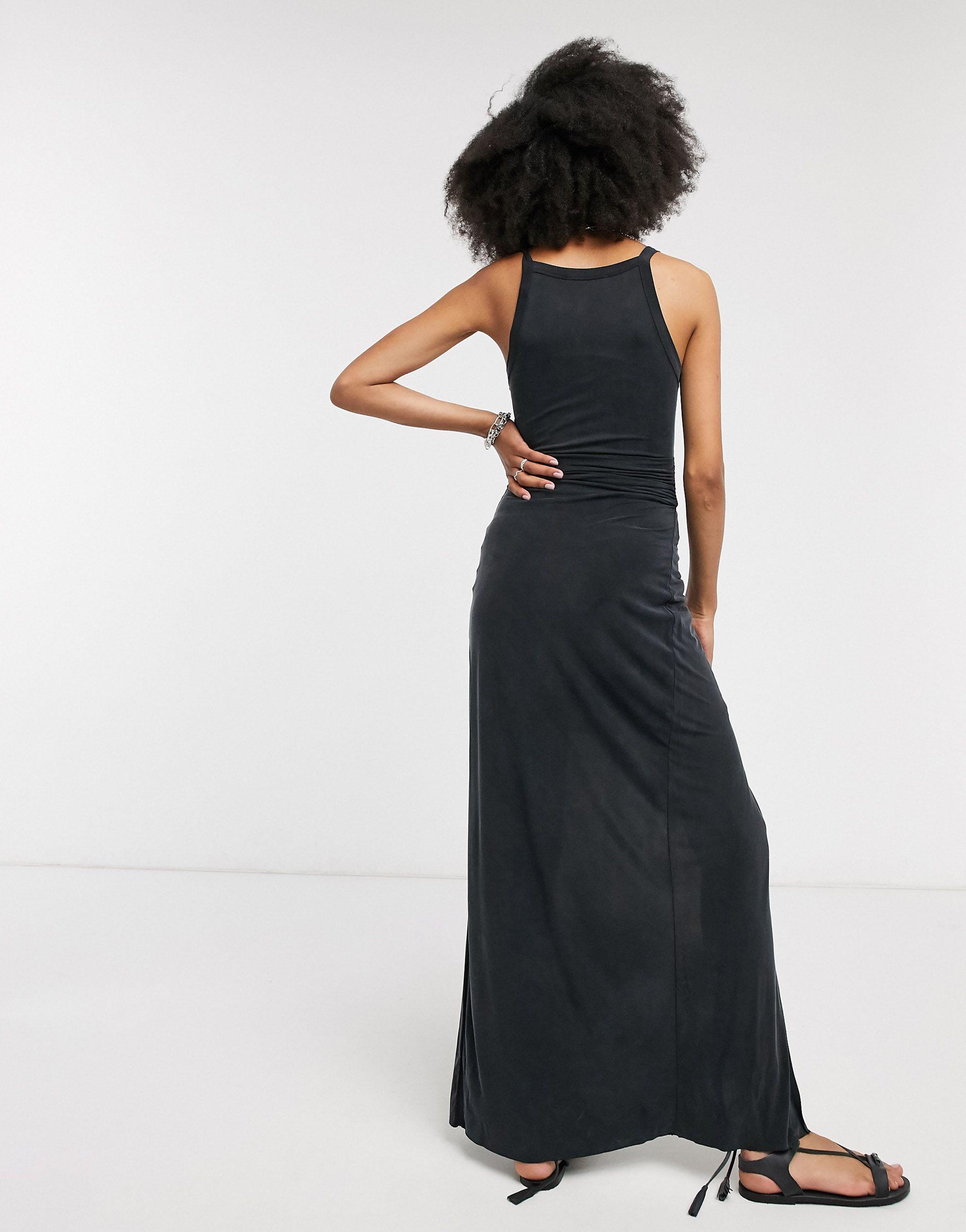 AllSaints Sami Cupro Knot Front Maxi Dress in Black | Lyst