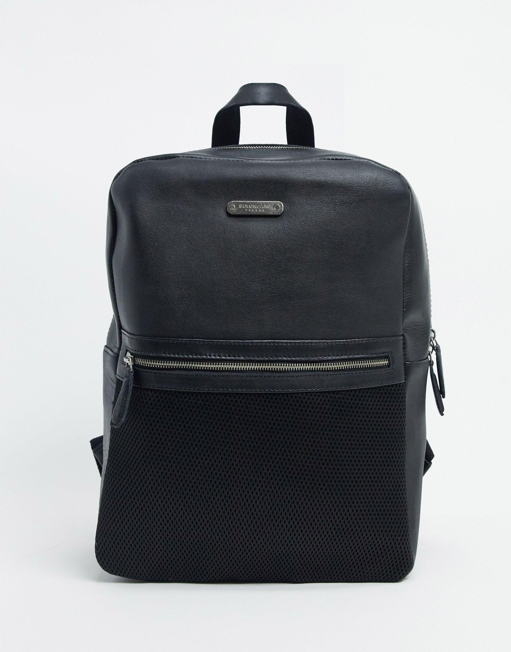 Bolongaro Trevor Leather Backpack With Mesh Pocket in Black for Men | Lyst