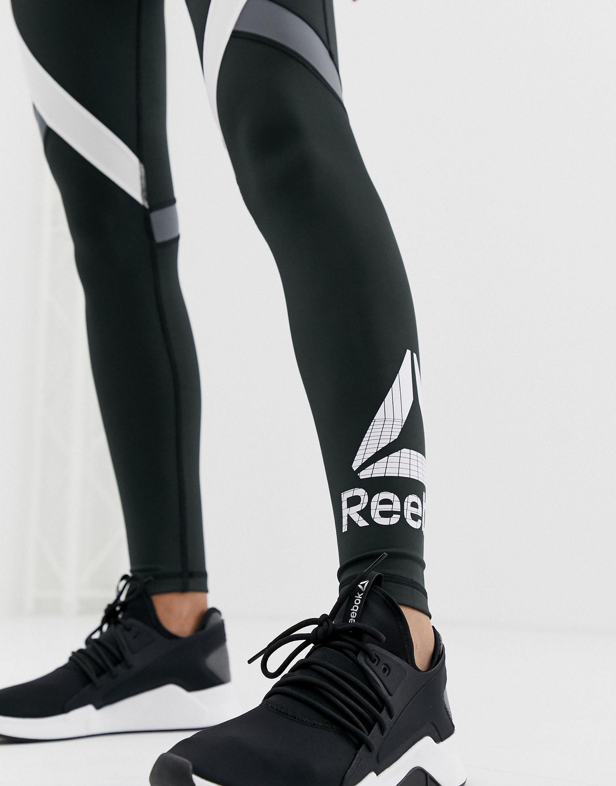 reebok training logo leggings in black and white