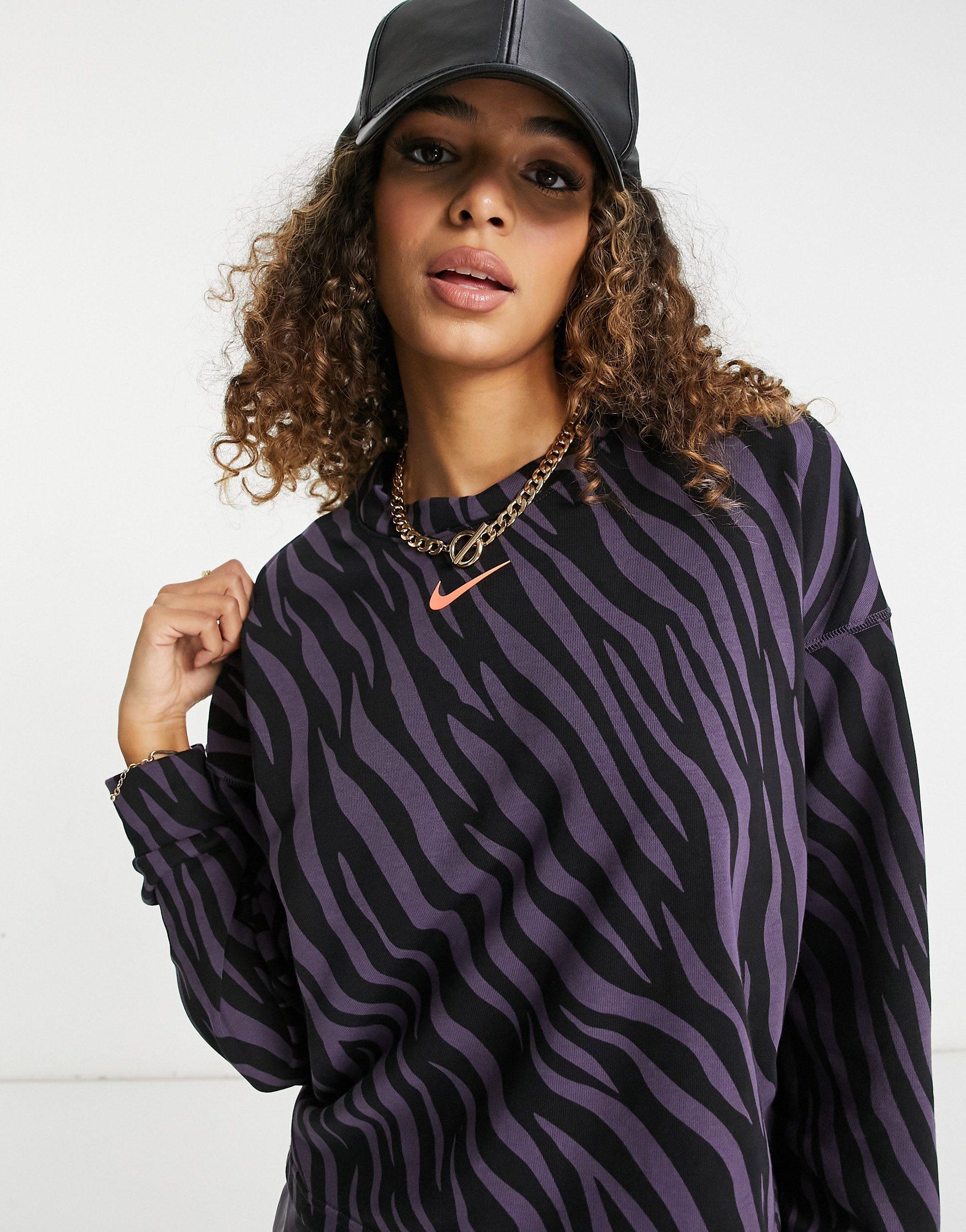 Nike Icon Clash Purple Zebra Print Sweatshirt in Black | Lyst UK