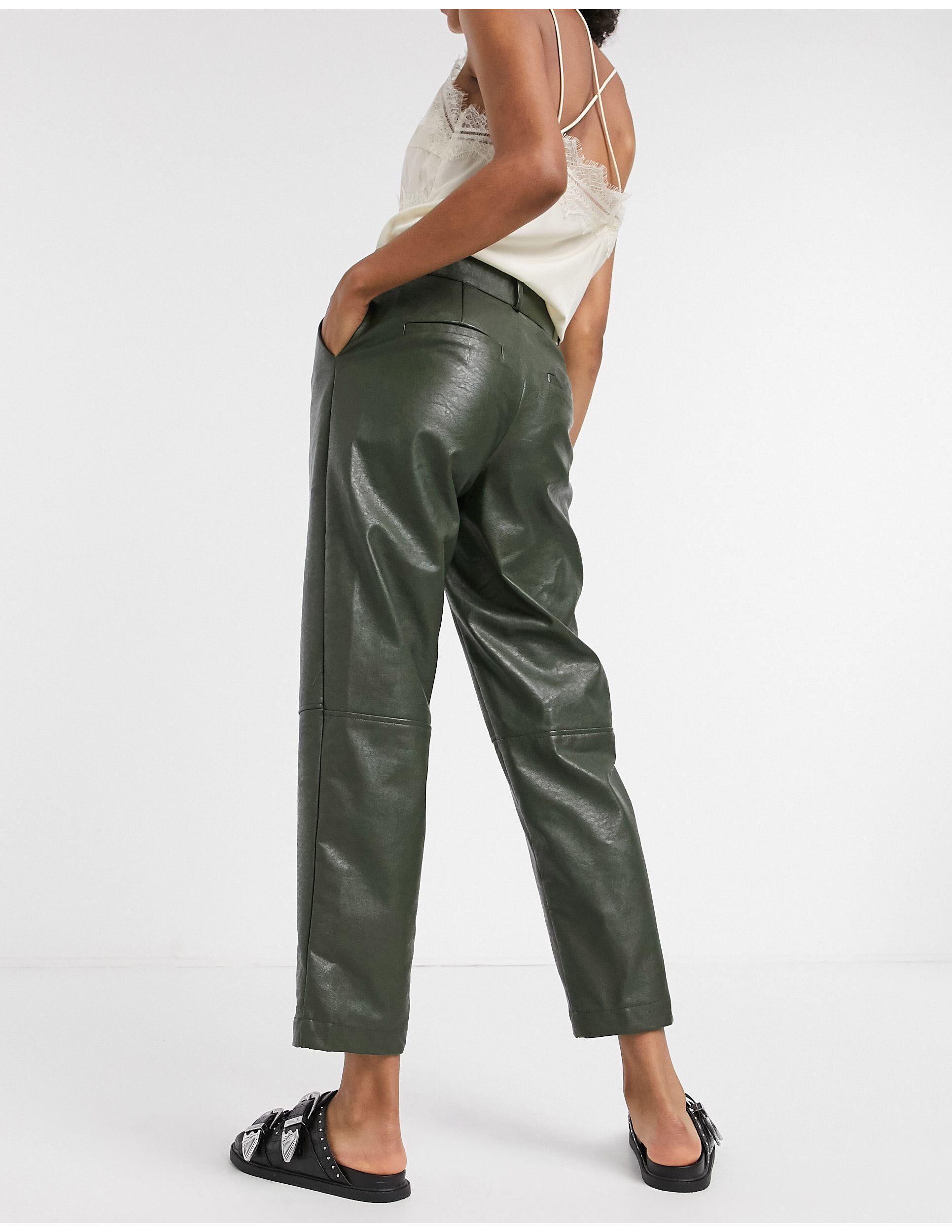 Vila Vegan Leather Trousers in Green - Lyst