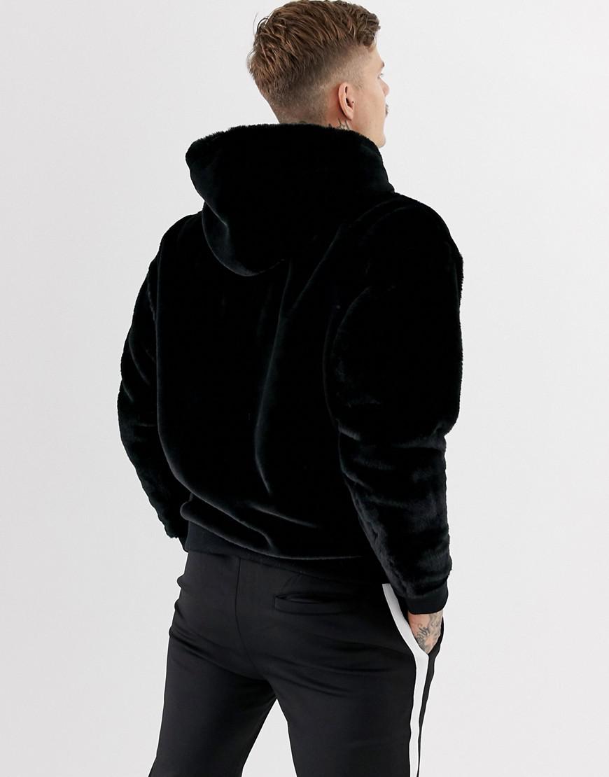 black faux fur hoodie
