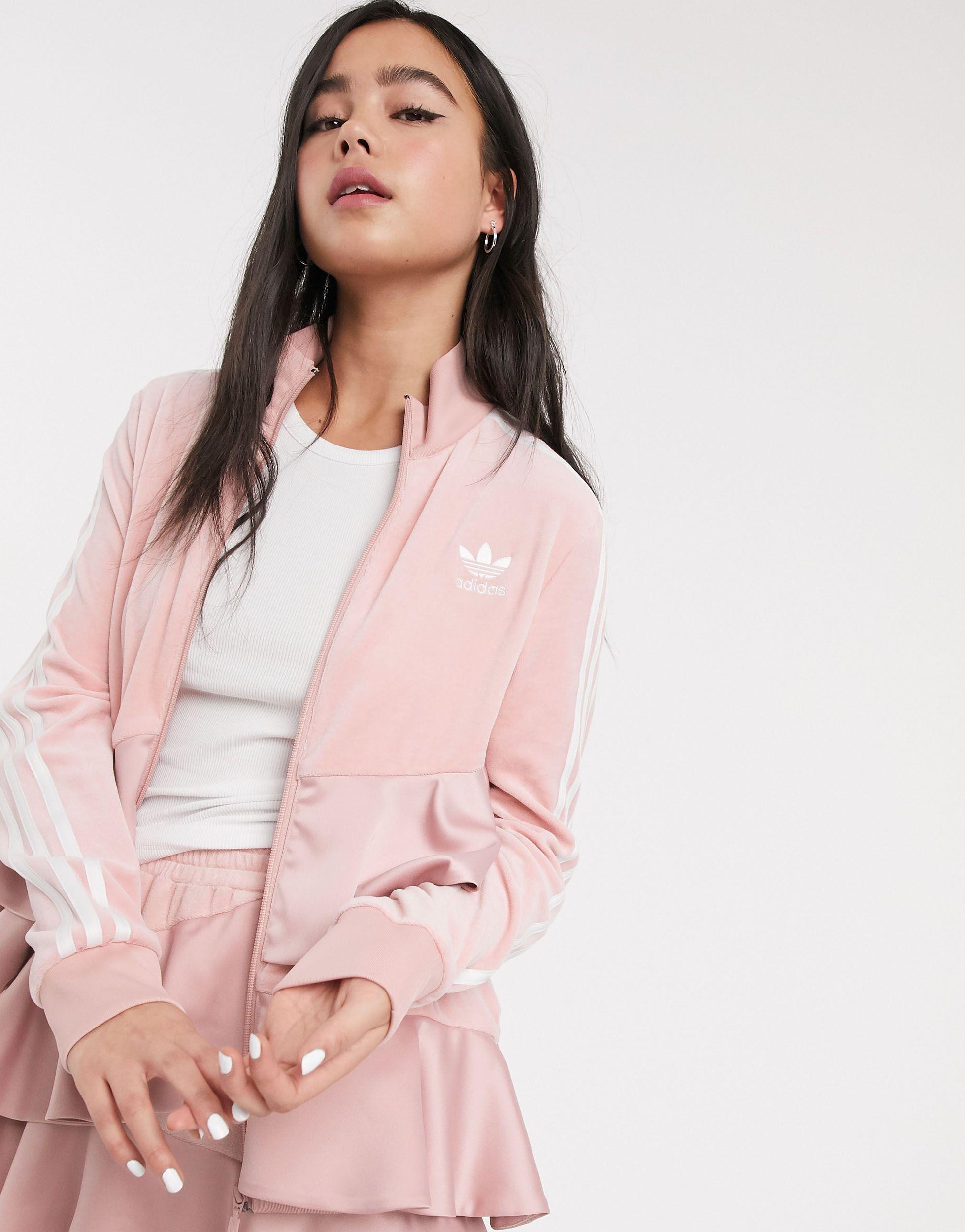 adidas Originals X J Koo Satin Trefoil Ruffle Track Top in Pink | Lyst