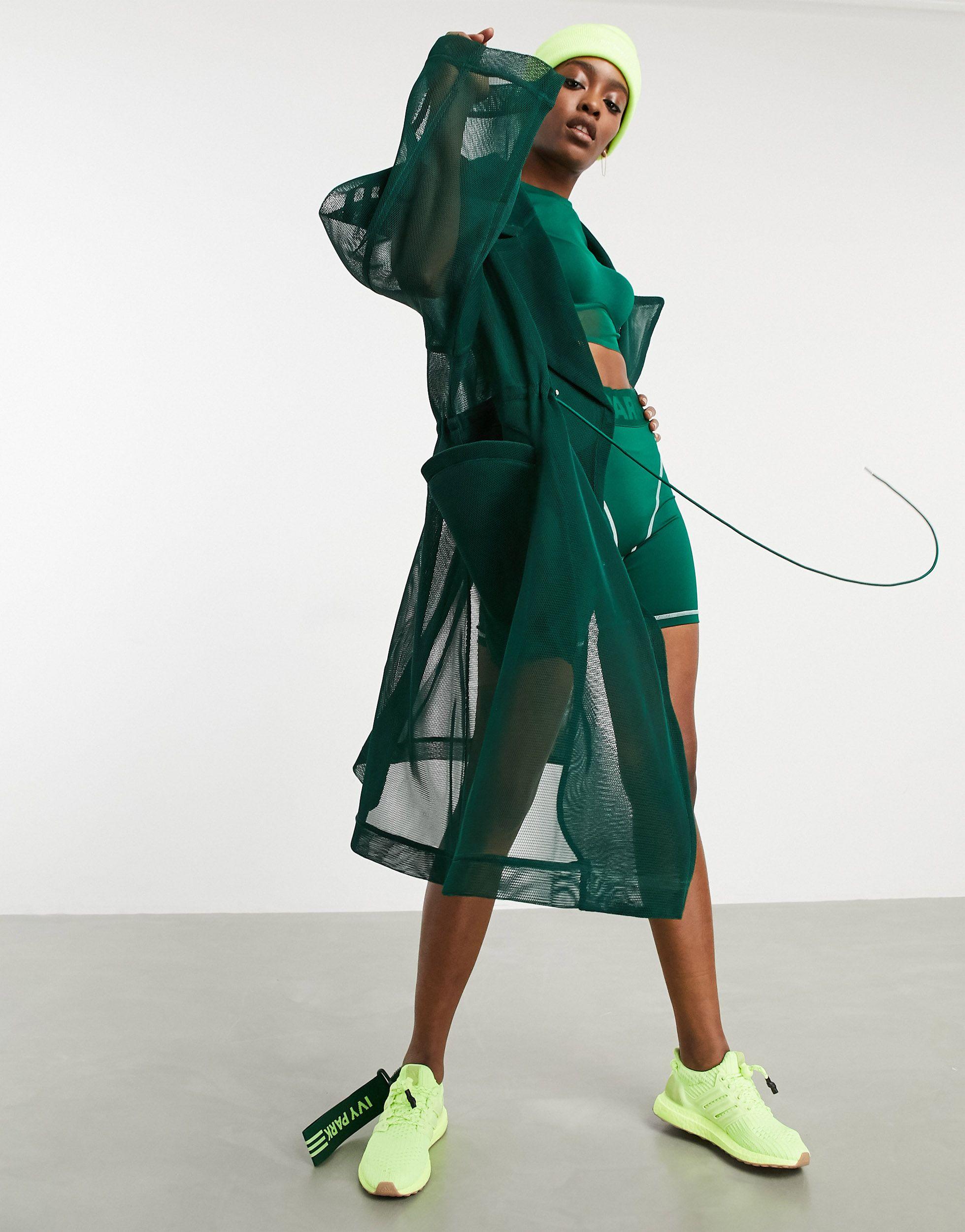 Ivy Park Adidas X Mesh Trench Coat in Green | Lyst