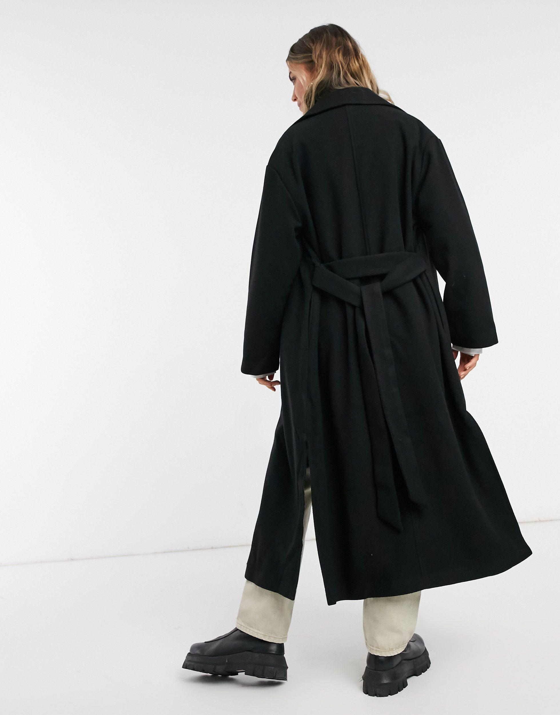 Monki Hildur Oversized Belted Tailored Coat in Black | Lyst