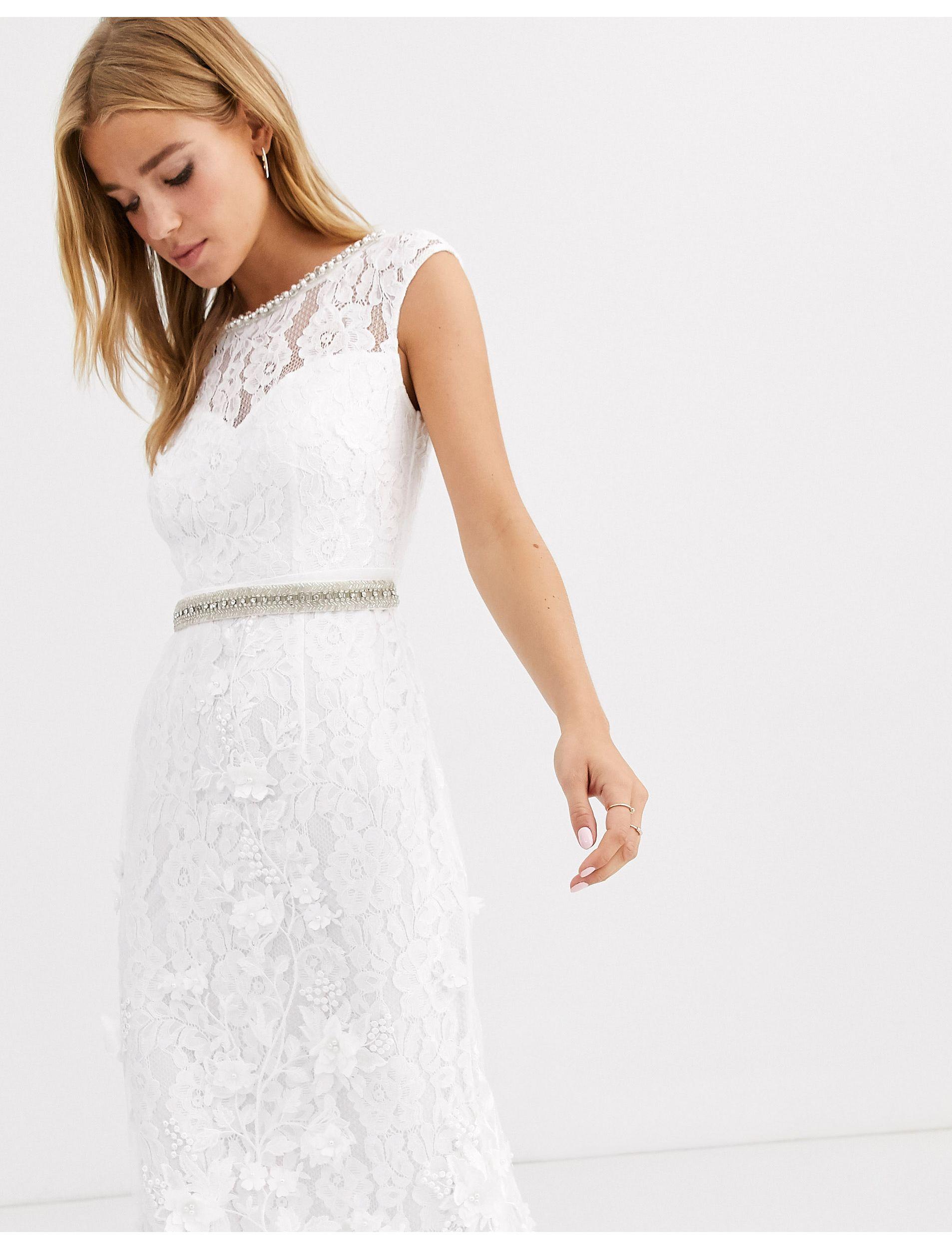 Lipsy Lace With Embellished Maxi Dress in White | Lyst