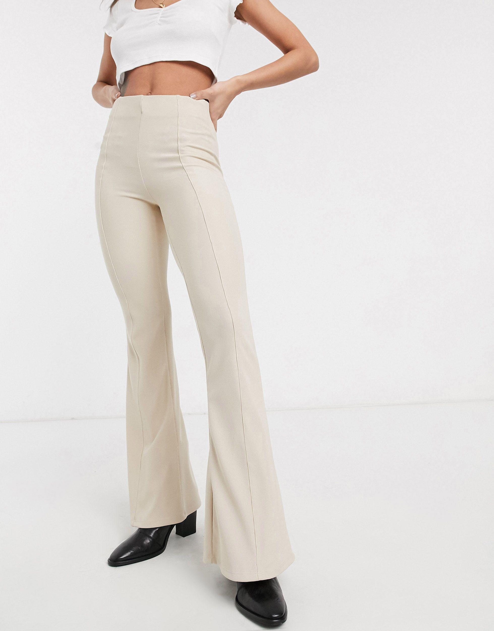Bershka Flared Pants With Seam Detail in Natural | Lyst