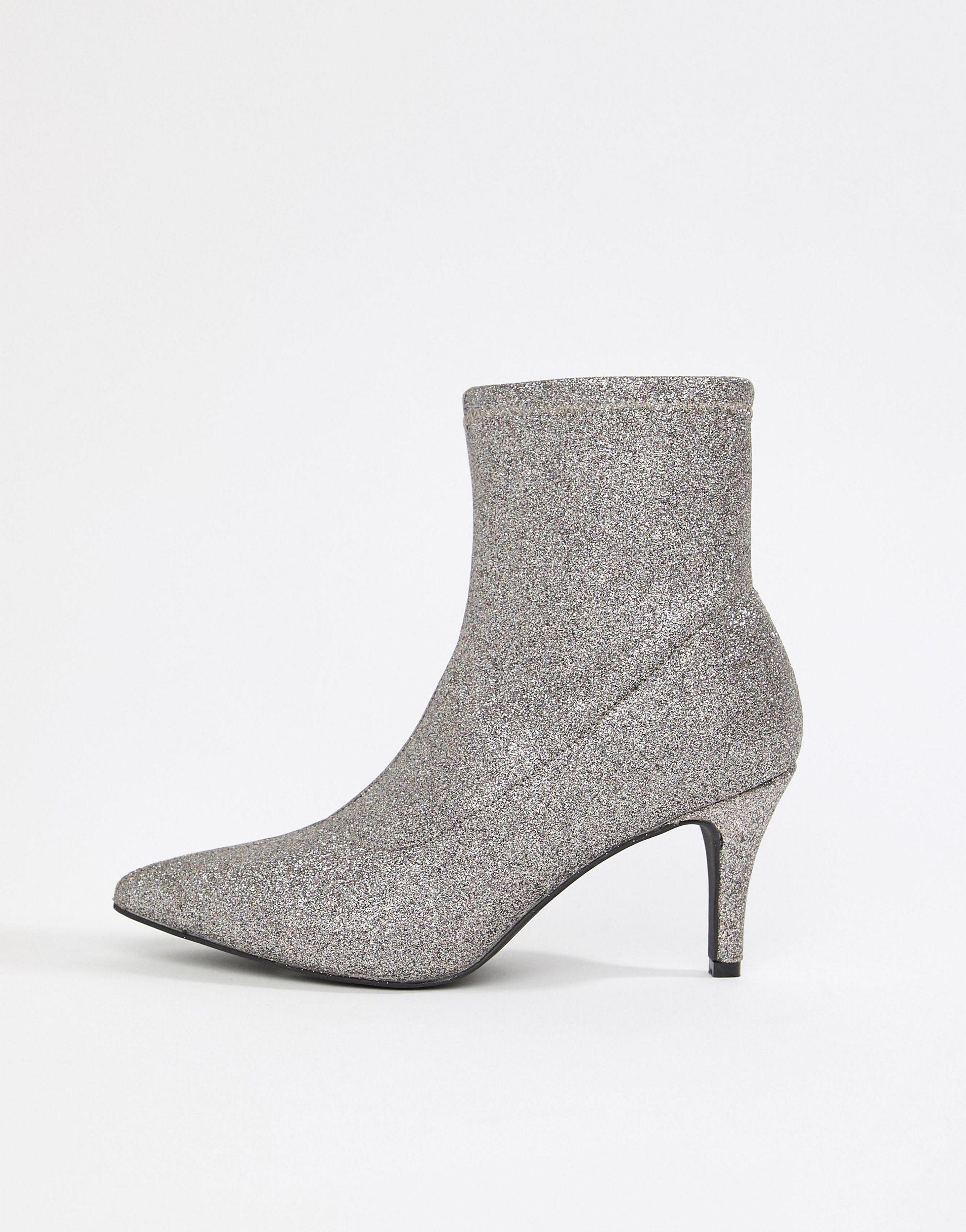 silver kitten heel booties