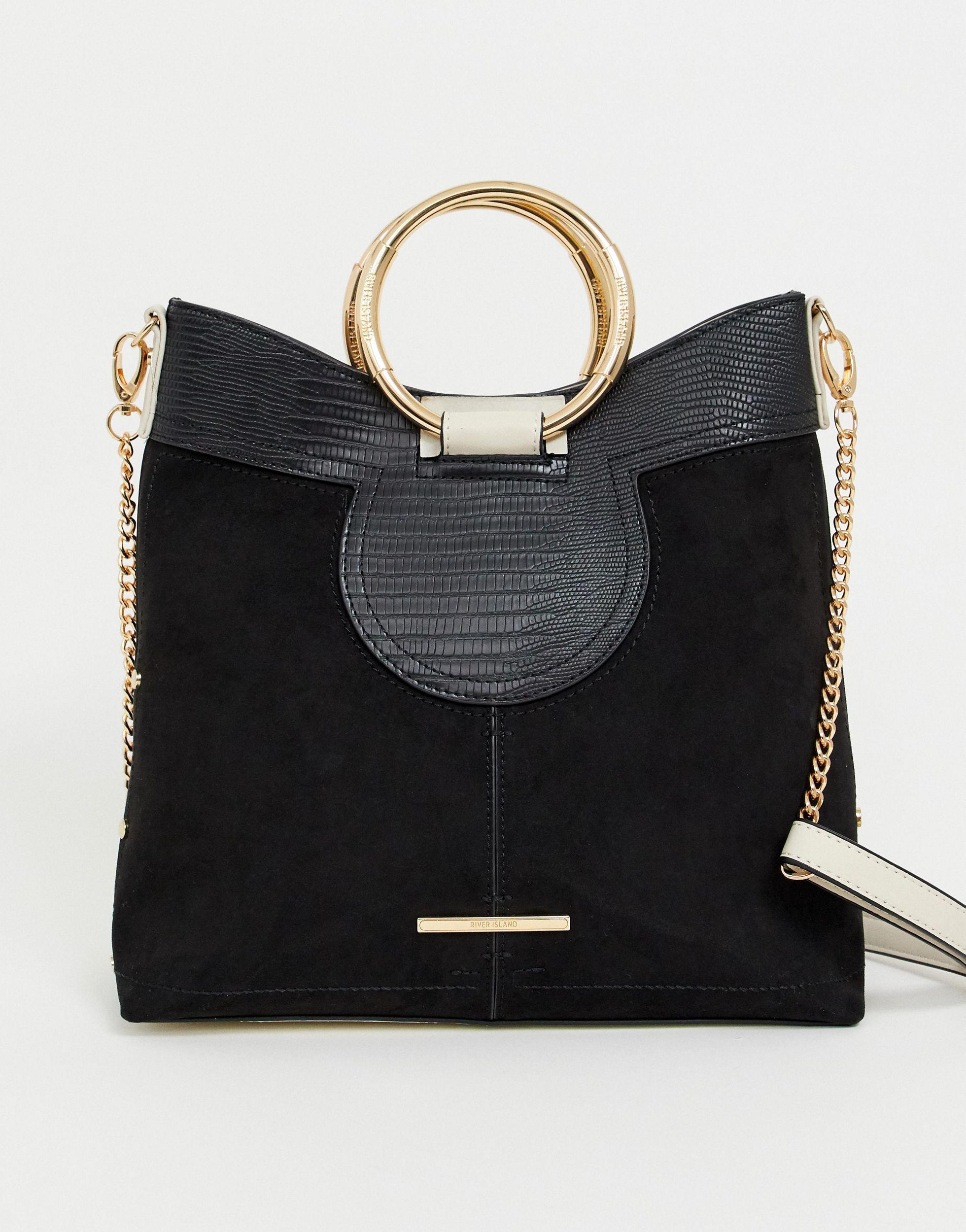 Sac seau avec poignée anneau en métal River Island en coloris Noir | Lyst