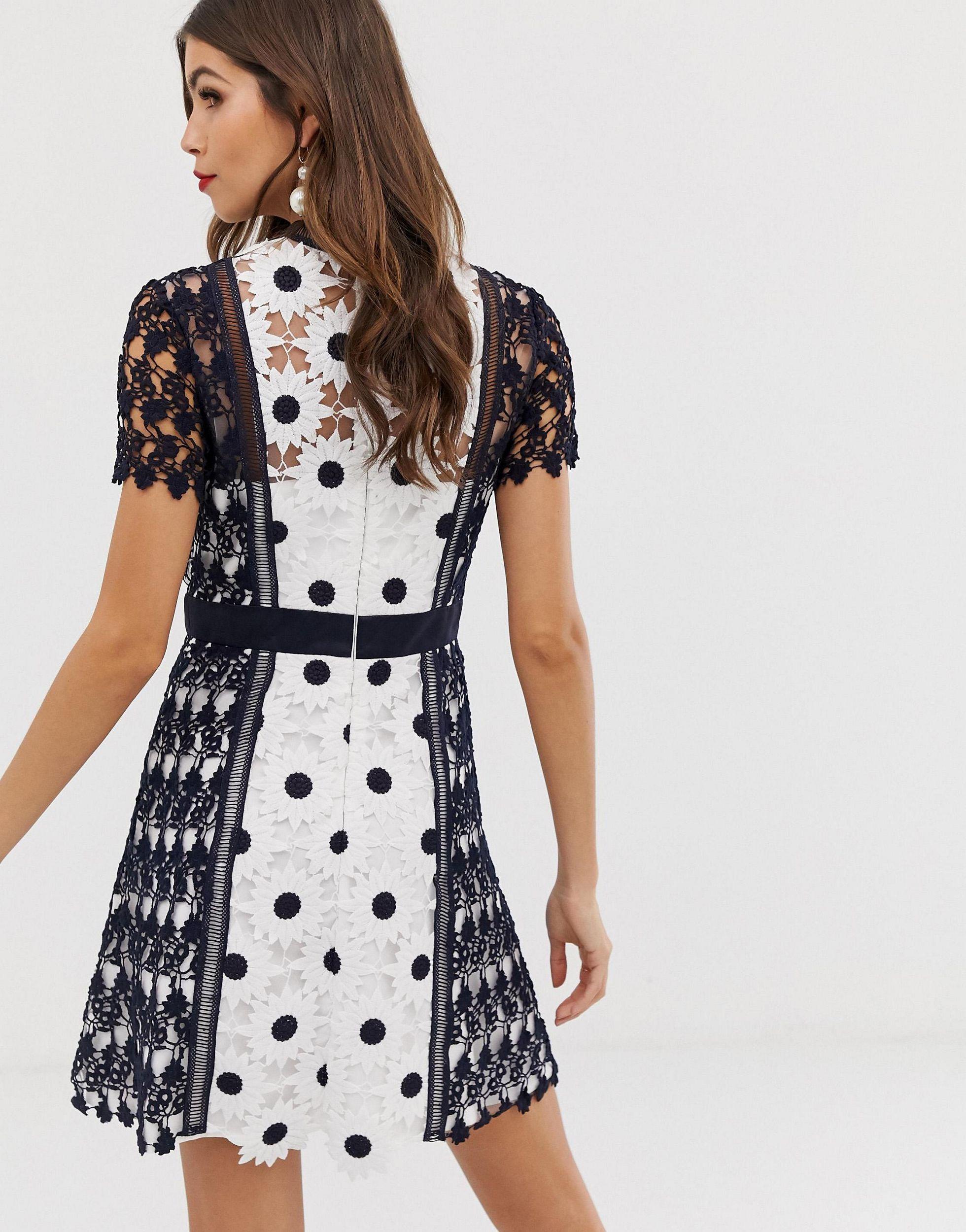 Chi chi london a line mini lace dress in navy Clearance