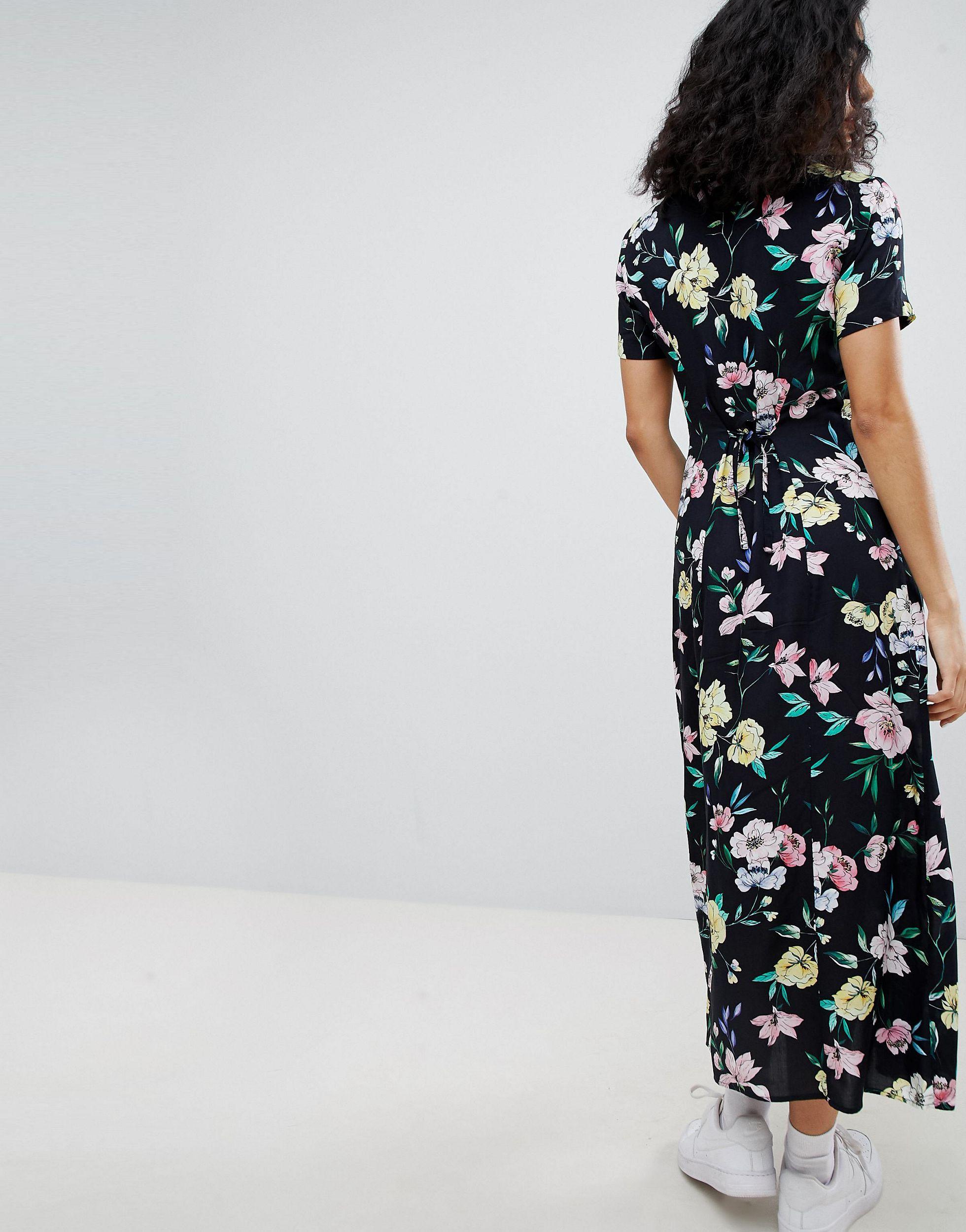 Vestido camisero midi con flores en negro Bershka de Denim de color Negro |  Lyst