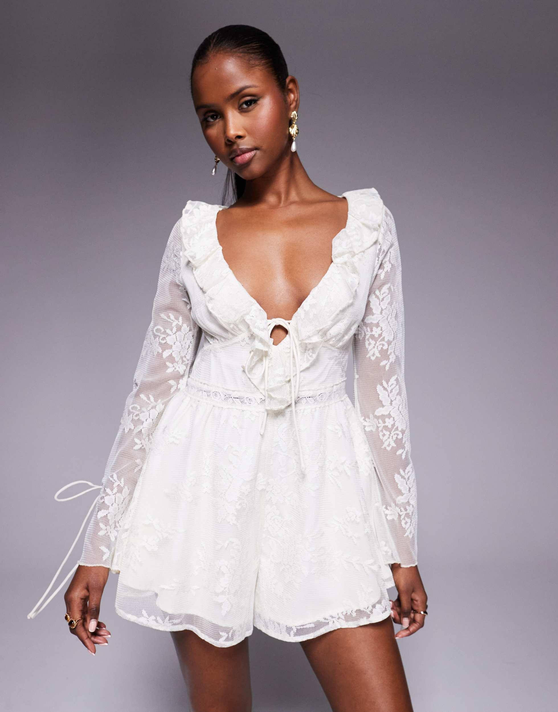 love triangle v neck mini dress in all over lace Love Triangle Lace Plunge Mini Dress XS, Women's Fashion, Dresses & Sets,  Dresses on Carousell