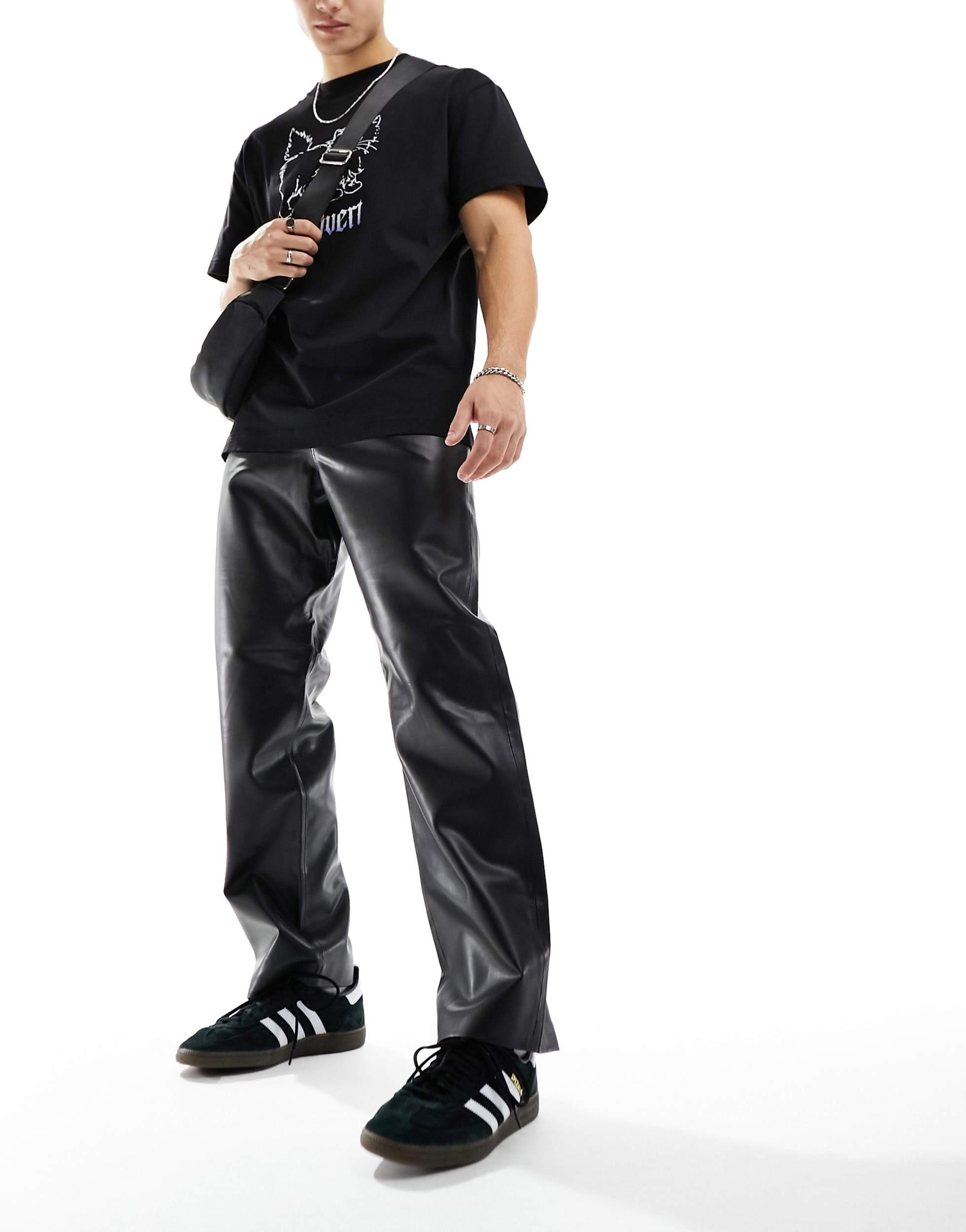 Jack Jones Faux Leather Trousers in Black for Men Lyst