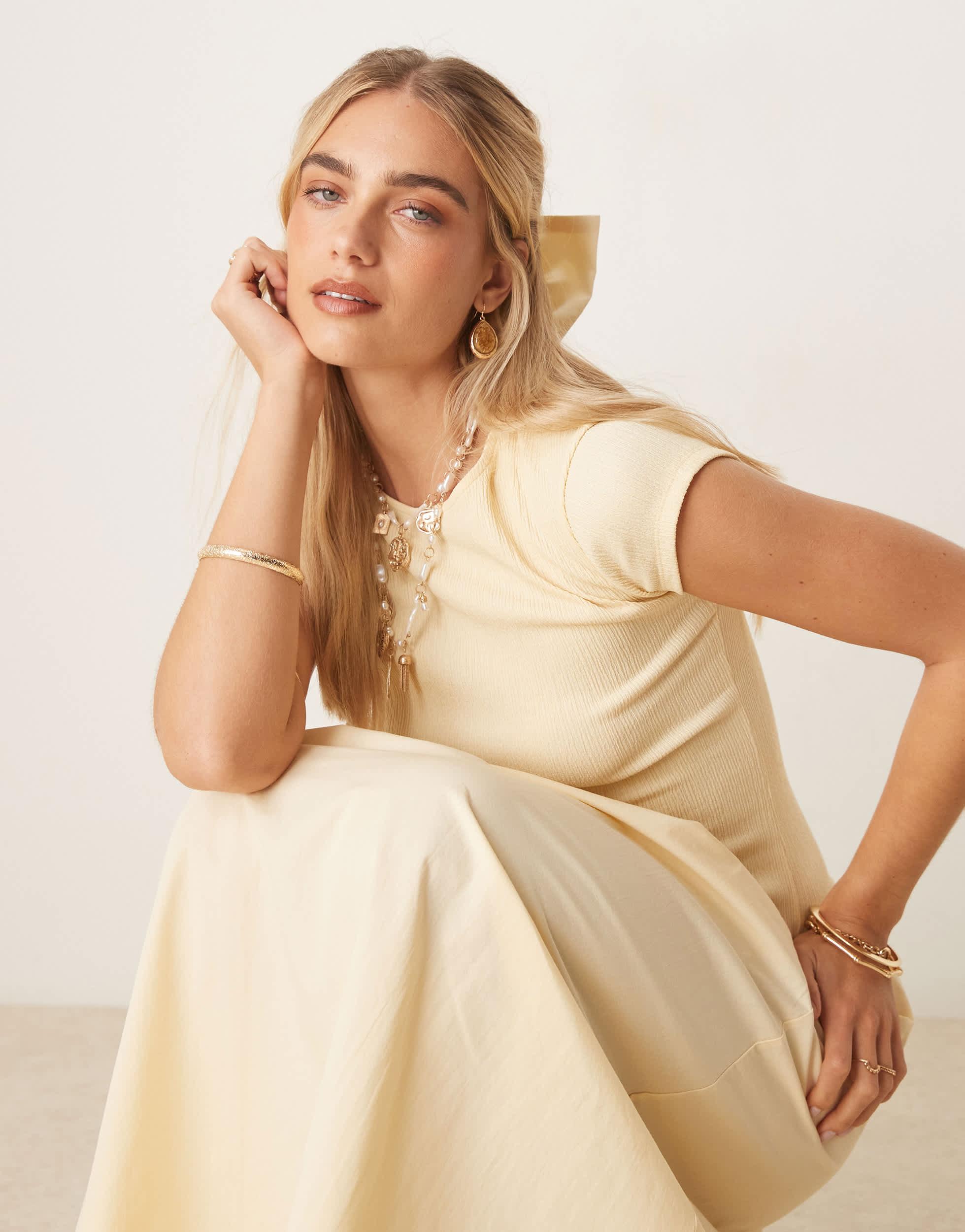 sachin and babi light blue dress lissiemackintoshoutfit | @lissiemackintosh is wearing in Red Bull Ring... > Dress: @asos ASOS DESIGN high neck shirred waist mini dress in texture in  ivory