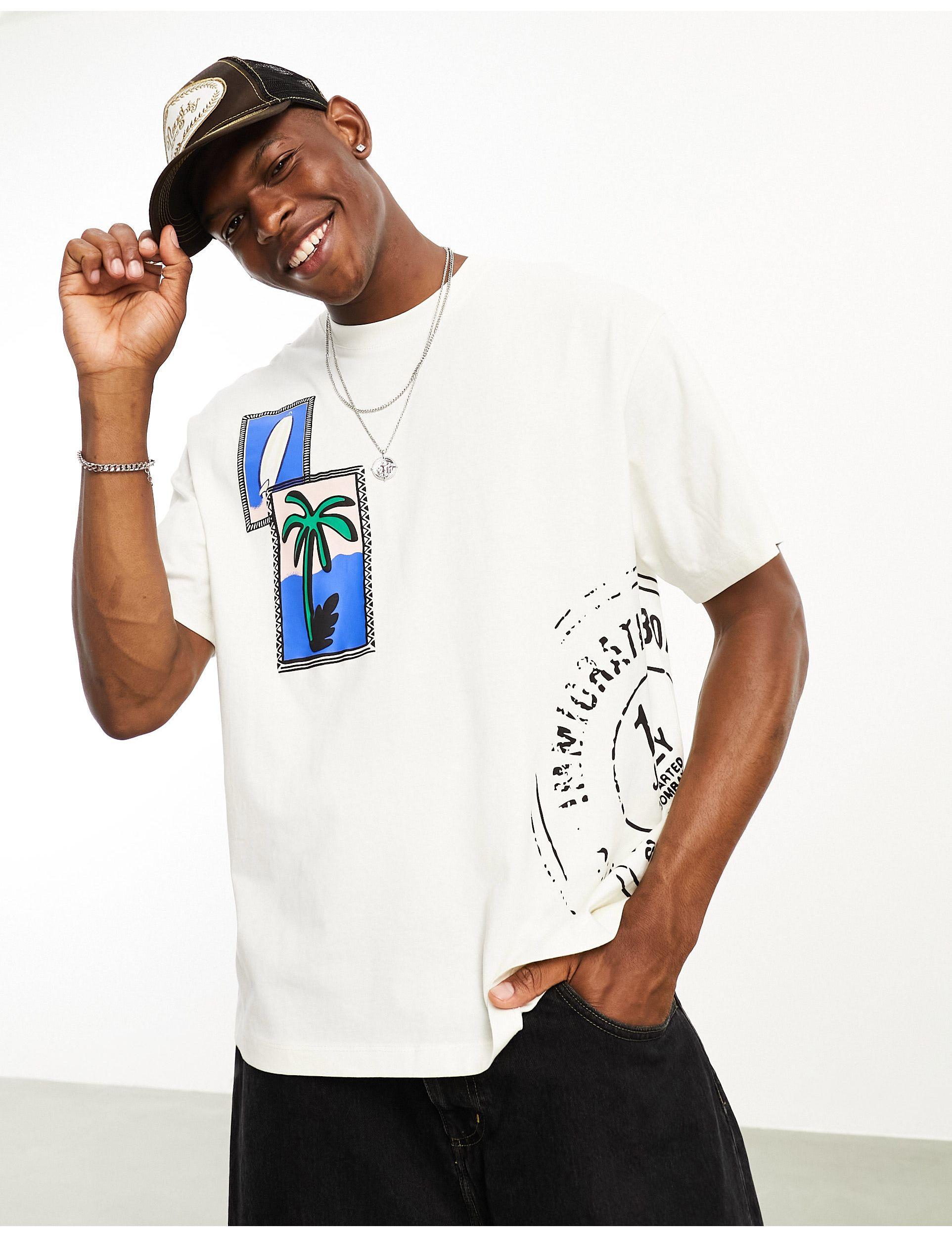 Bershka Boxy Fit Surf Printed T-shirt in White for Men | Lyst