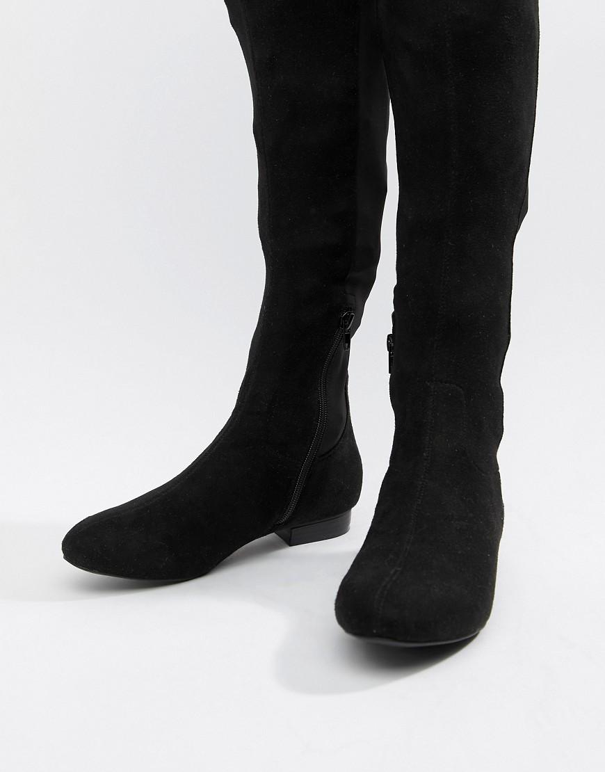 flat elastic thigh high boots