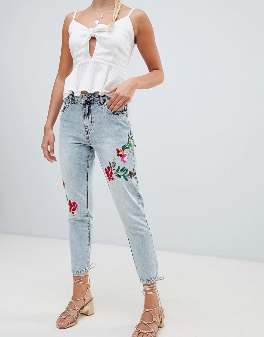 ONLY Tonni Floral Embroidered Jeans in Blue | Lyst