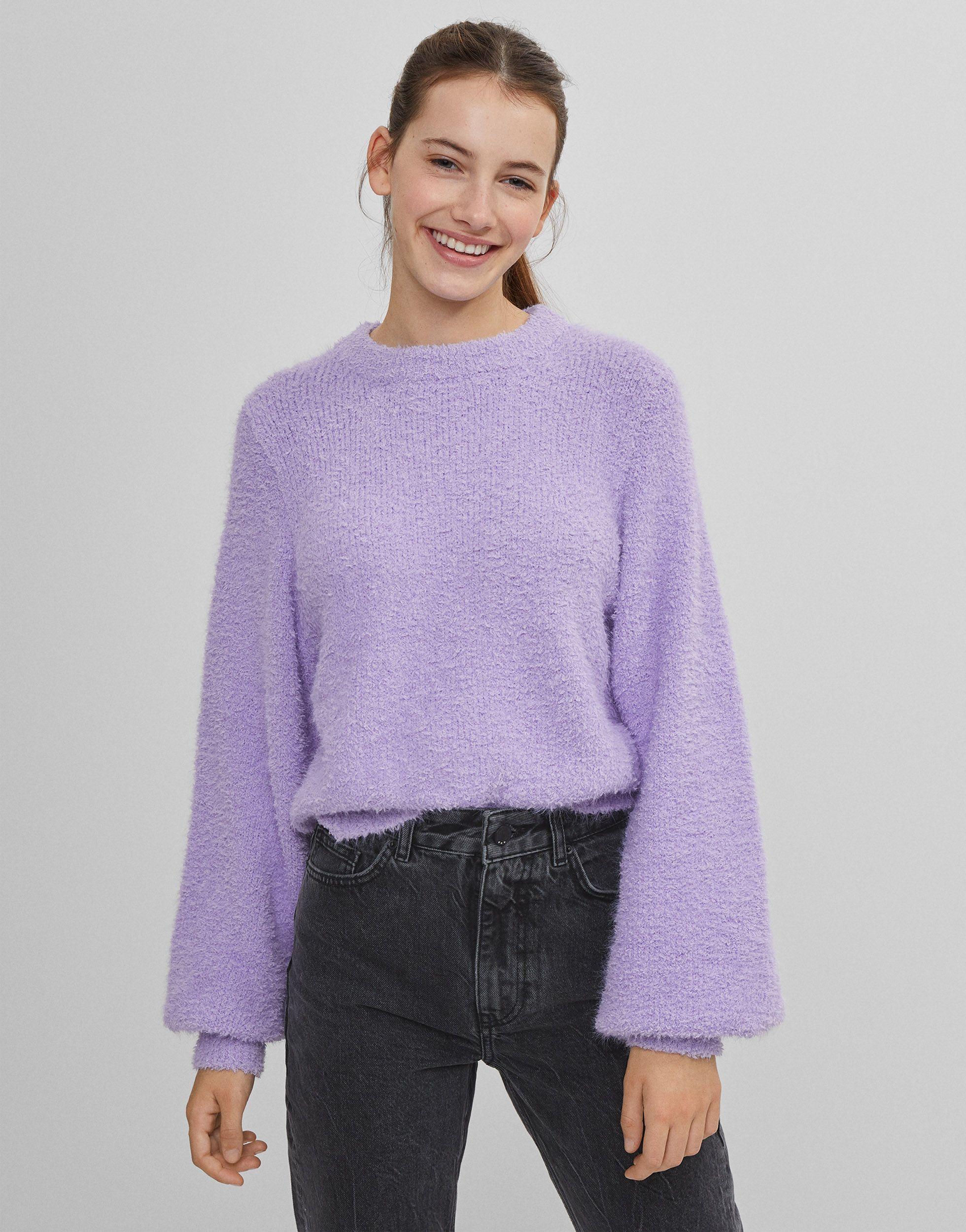 Bershka Fluffy Sweater in Purple | Lyst