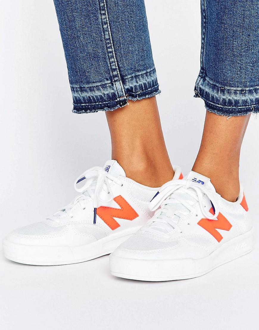 New Balance Suede 300 Court Trainers In White And Neon Orange Lyst