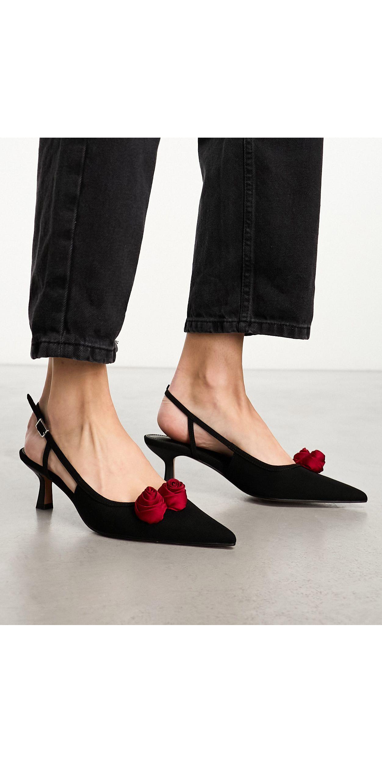 Sweetie-pie - scarpe con tacco medio nere con decorazione floreale e  cinturino posteriore di ASOS in Nero | Lyst