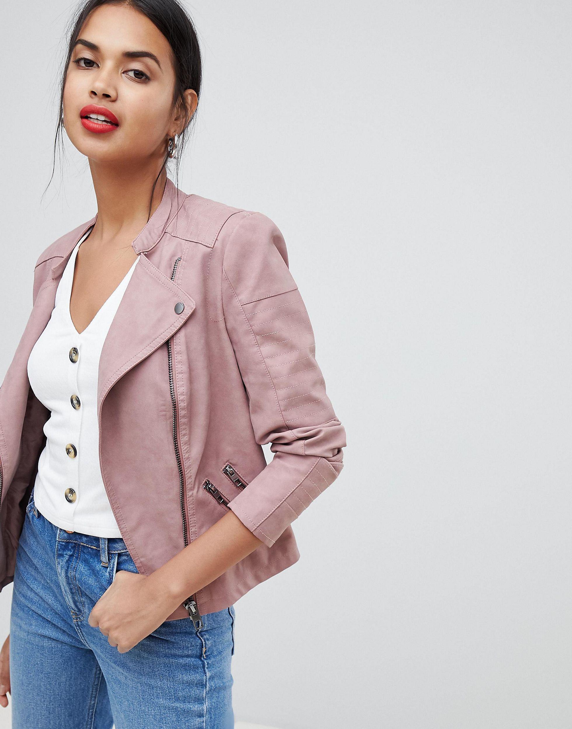 ONLY Faux Leather Jacket in Pink | Lyst