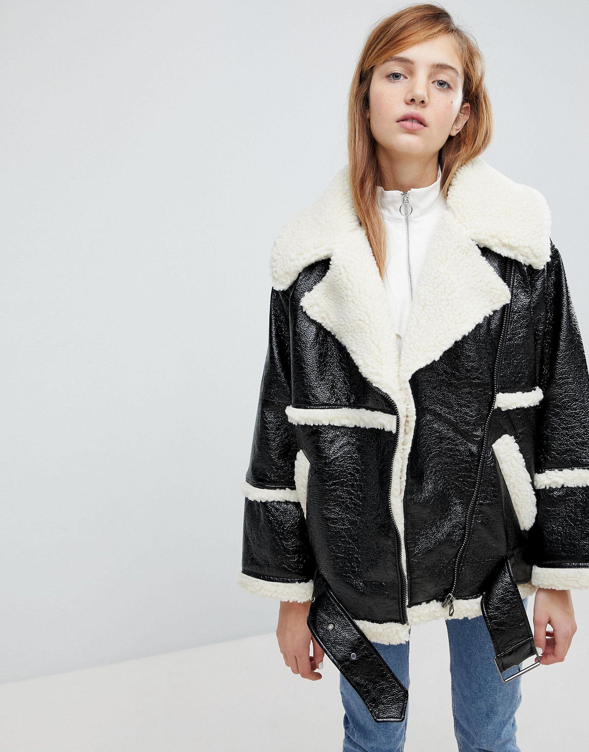 monki faux shearling coat