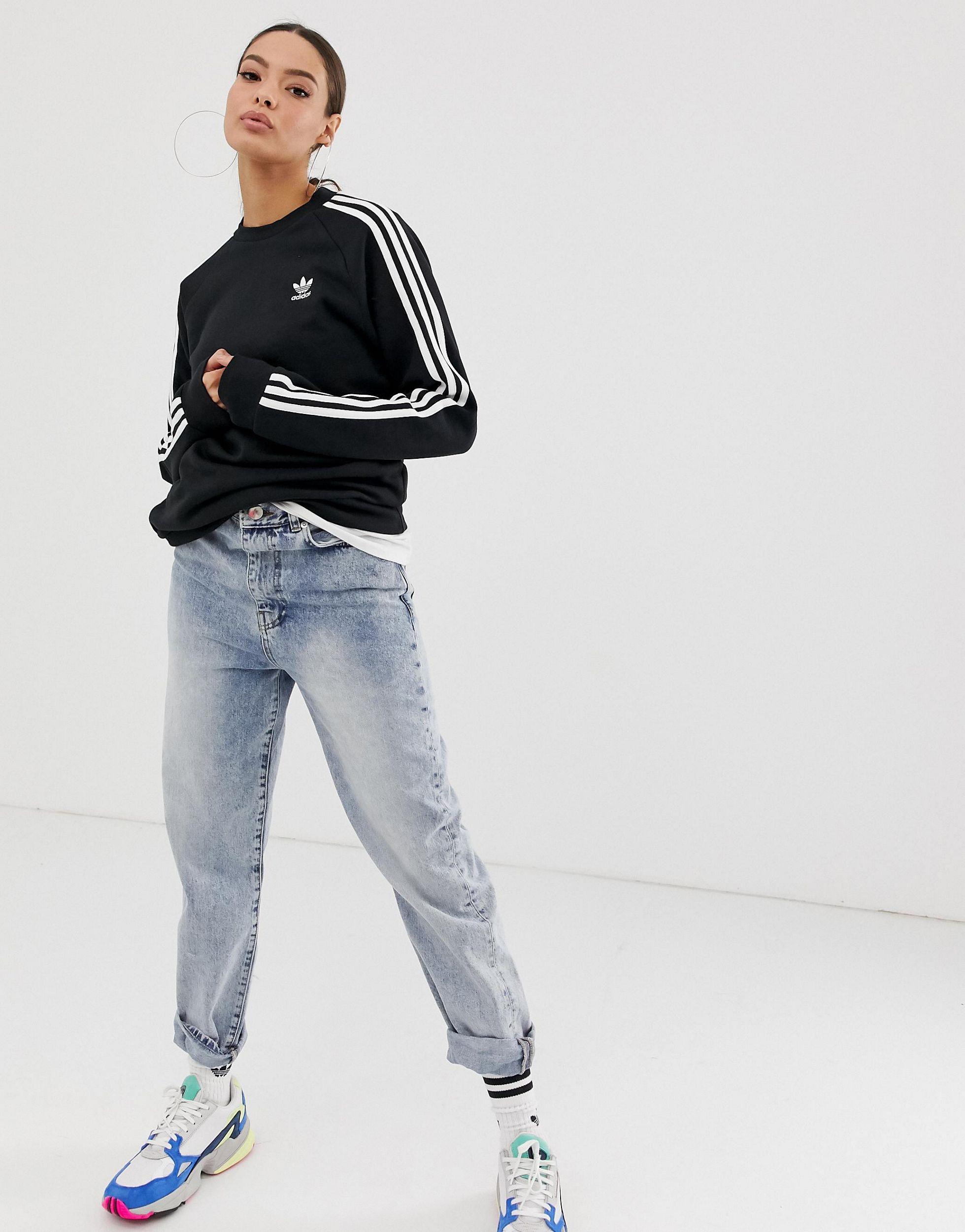 adidas originals adicolor three stripe sweatshirt in black