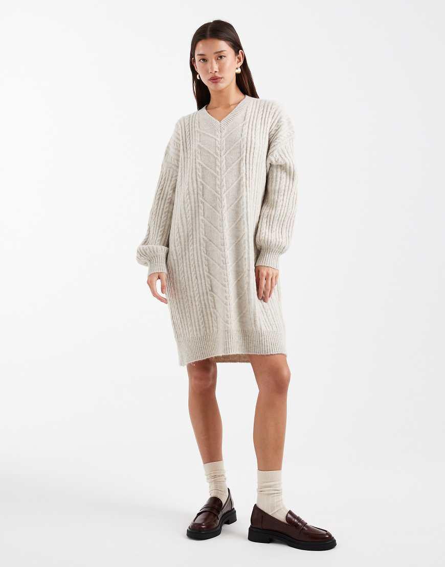 French Connection Slouchy Cable Knit Mini Jumper Dress in White