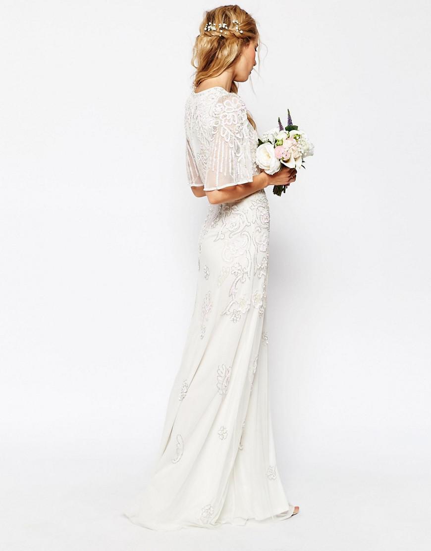 asos edition embroidered flutter sleeve maxi wedding dress