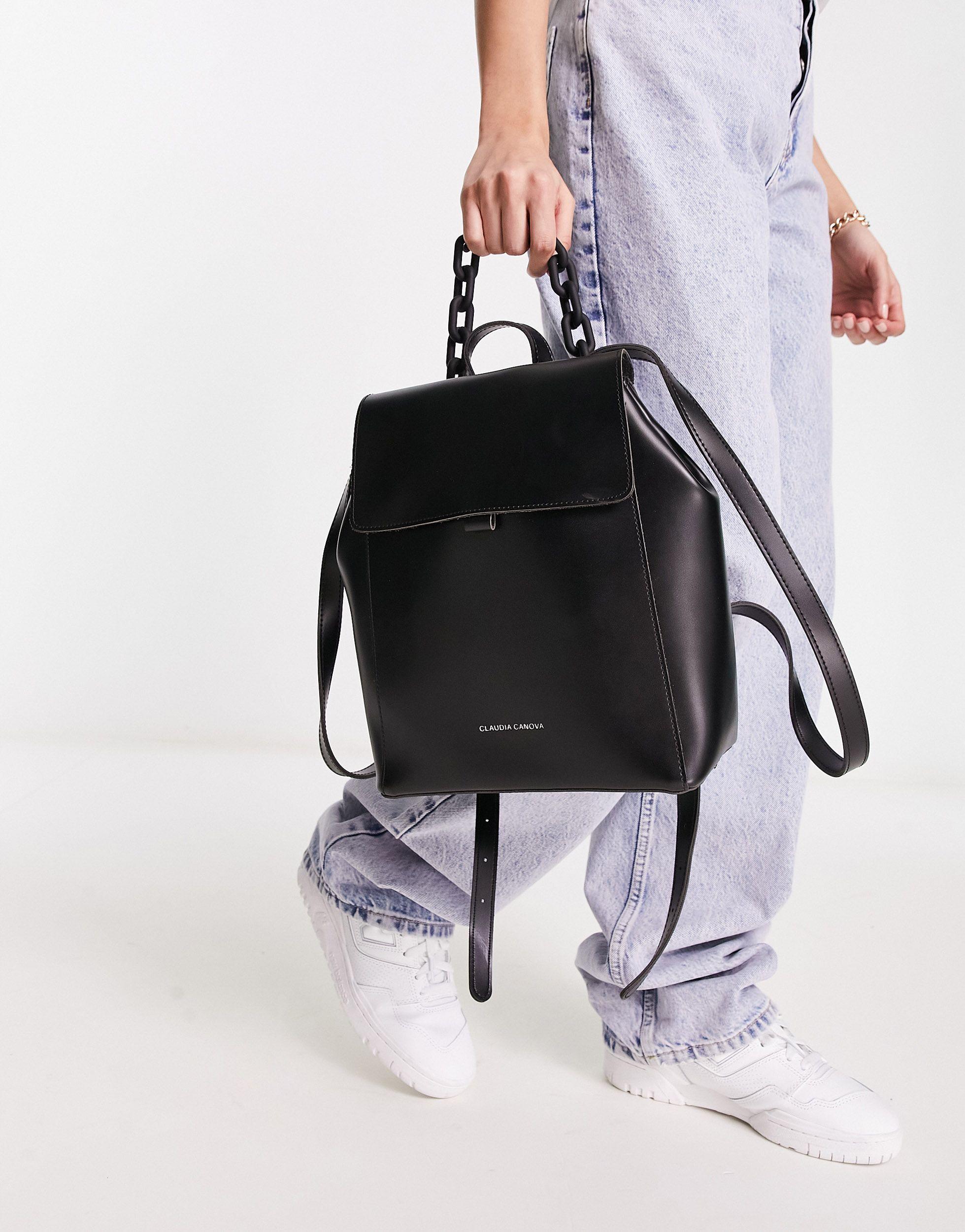 Claudia Canova Flap Top Backpack With Tonal Chain Detail in Black | Lyst