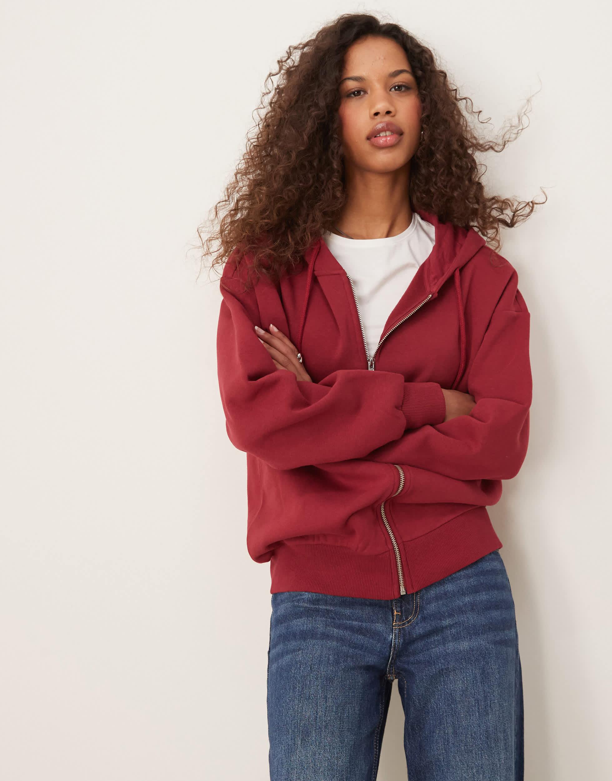 Gina Tricot Zip Through Oversized Hoodie in Red Lyst
