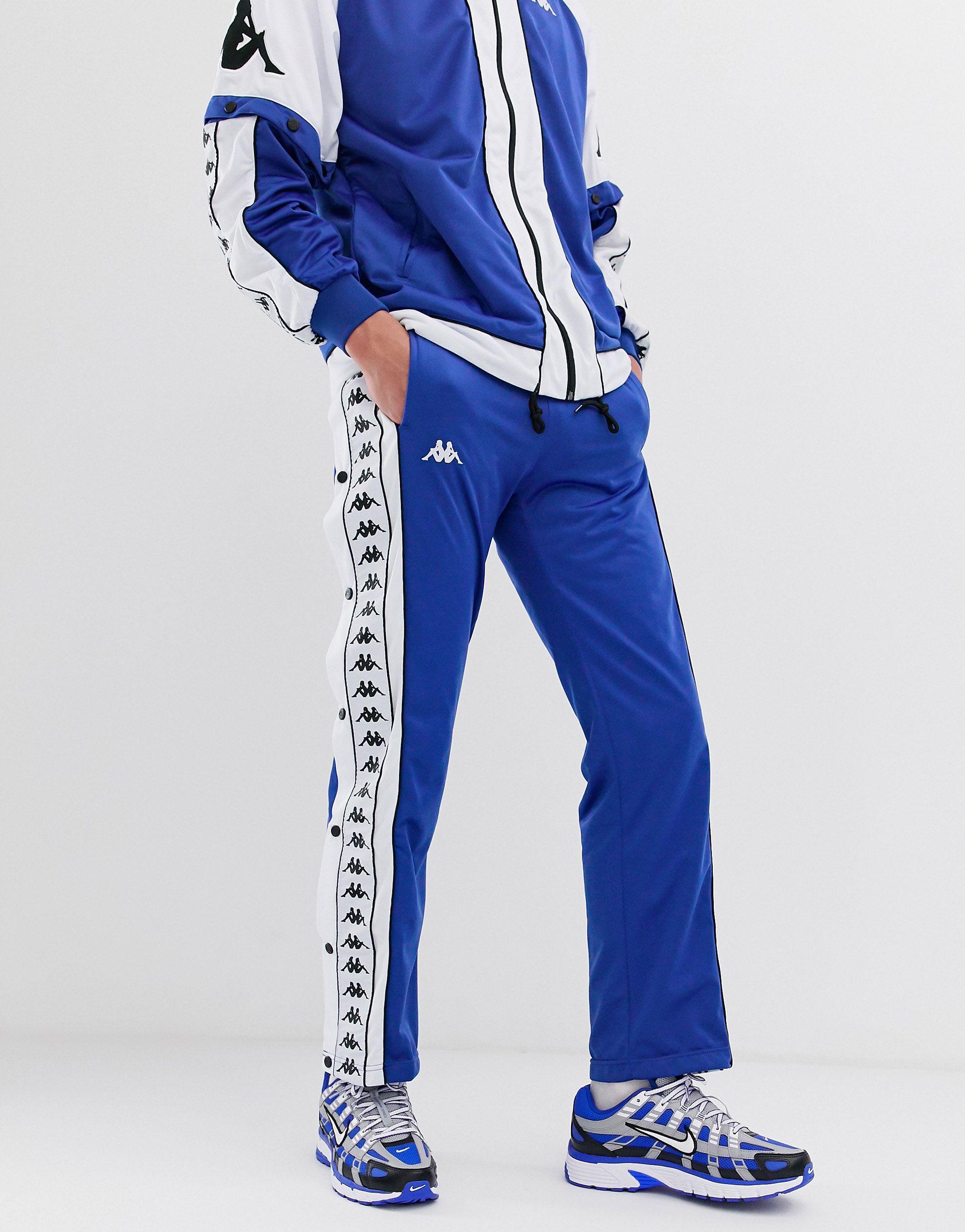 Kappa 222 Banda Big Bay - Pantaloni regular fit con bottoni a pressione  blu/bianco da uomo