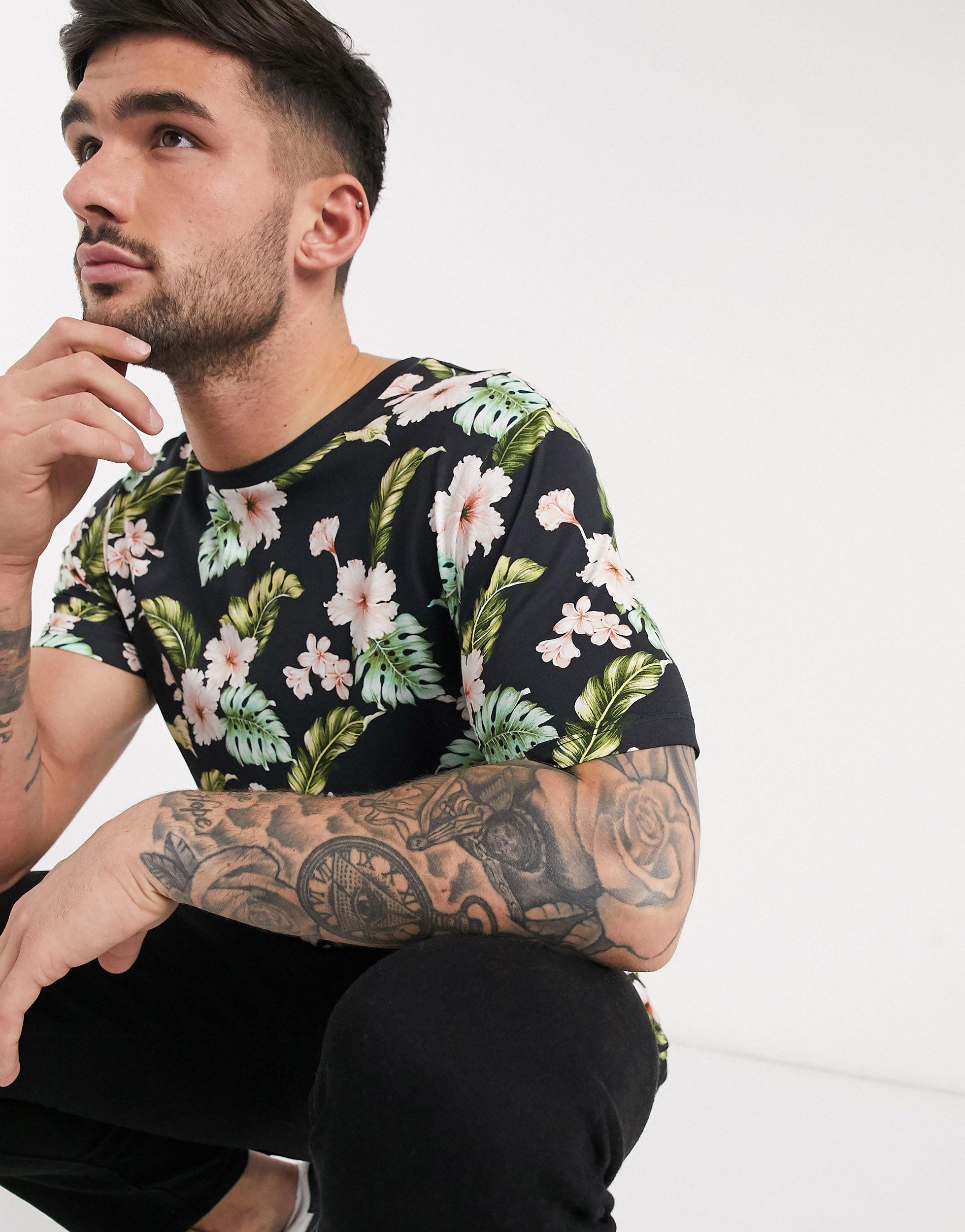 Jack & Jones Premium Slim Fit Floral T-shirt in Black for Men | Lyst
