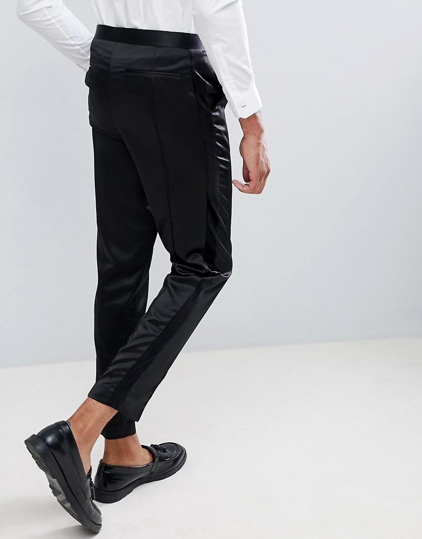 Pantaloni eleganti nero satin stretti in fondo con riga laterale in velluto  da Uomo di ASOS in Nero | Lyst