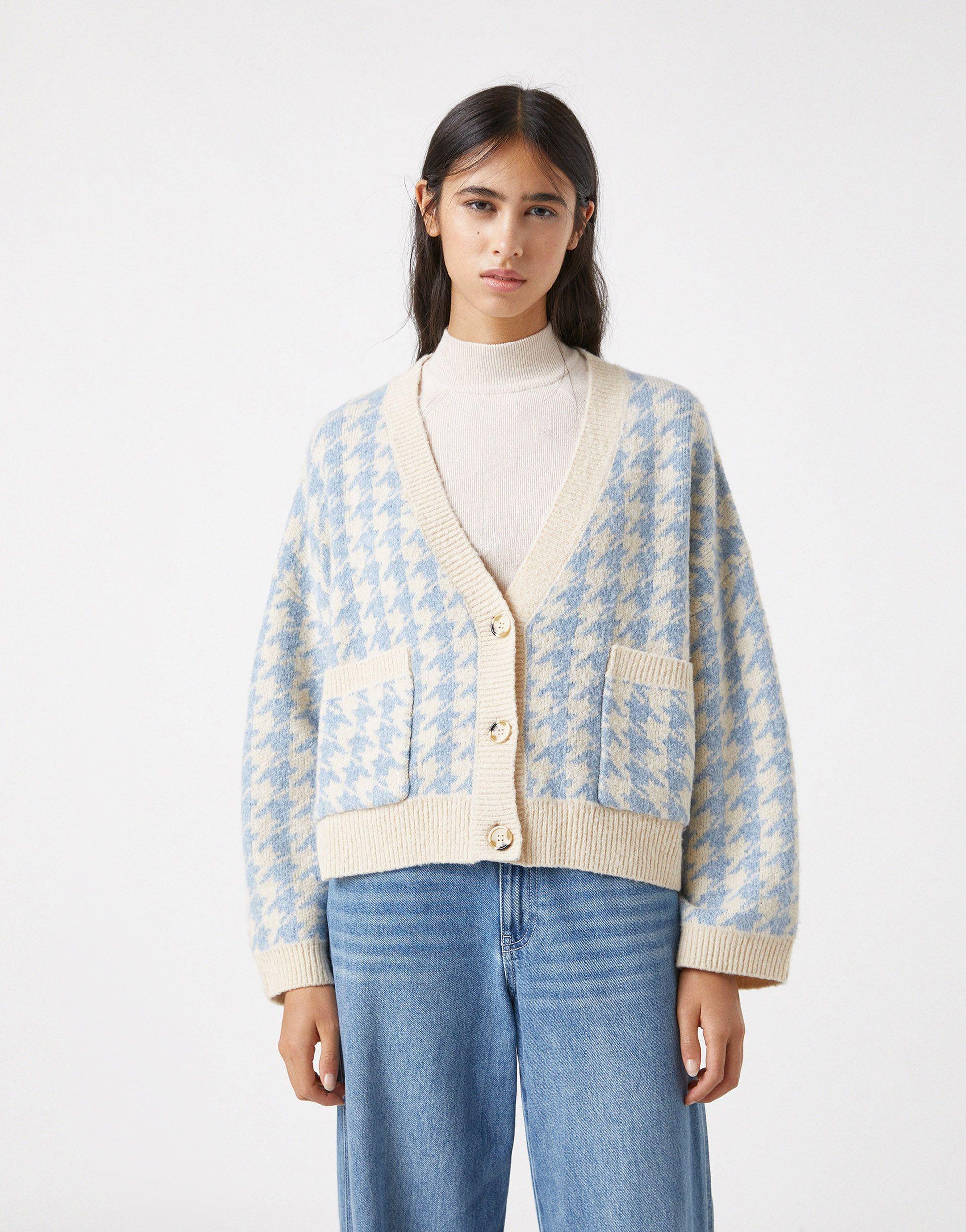 Pull\u0026Bear Houndstooth Cardigan in Blue 